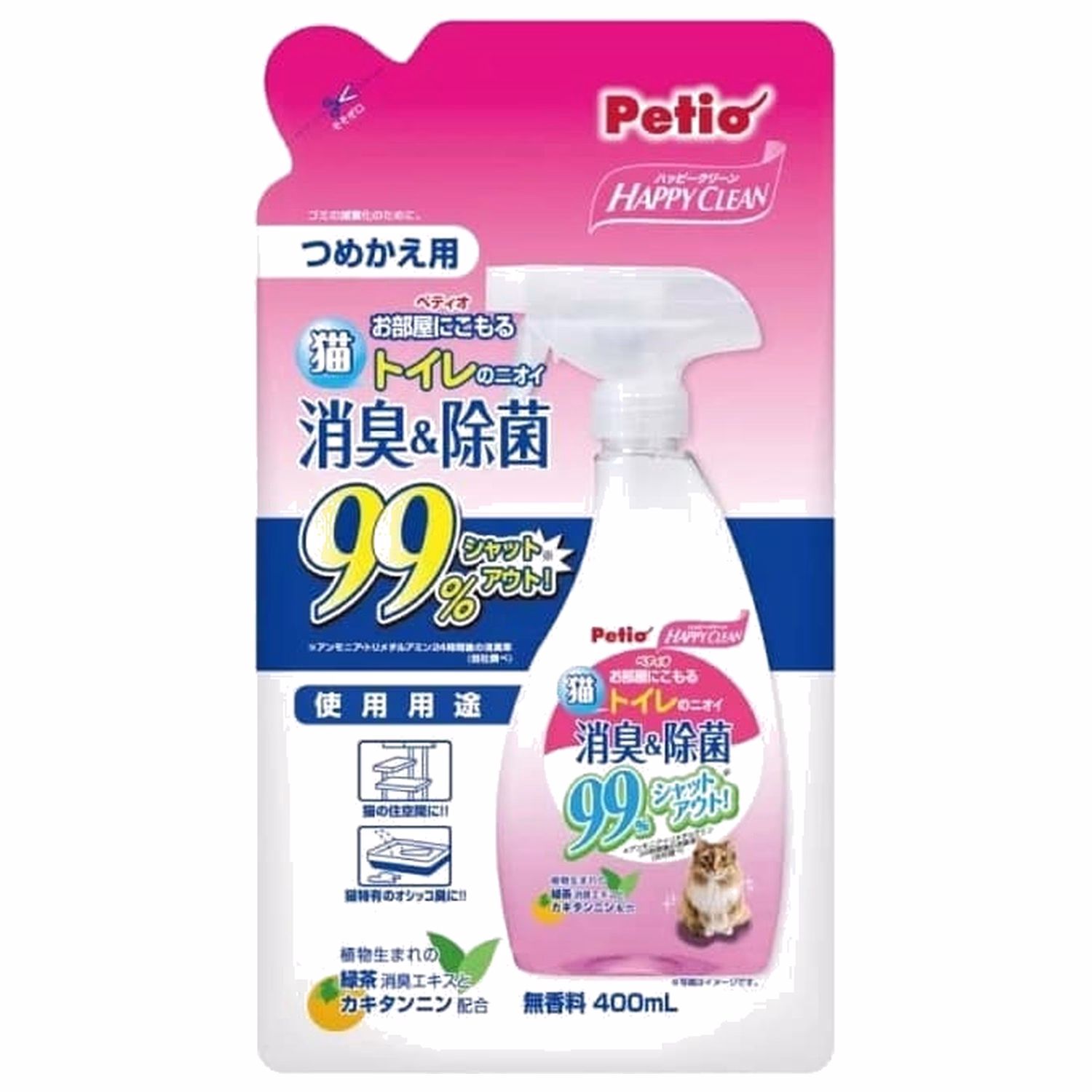 Petio Happy Clean Sterilization & Deodorization Spray for Cat Toilet 400ml (Refill)