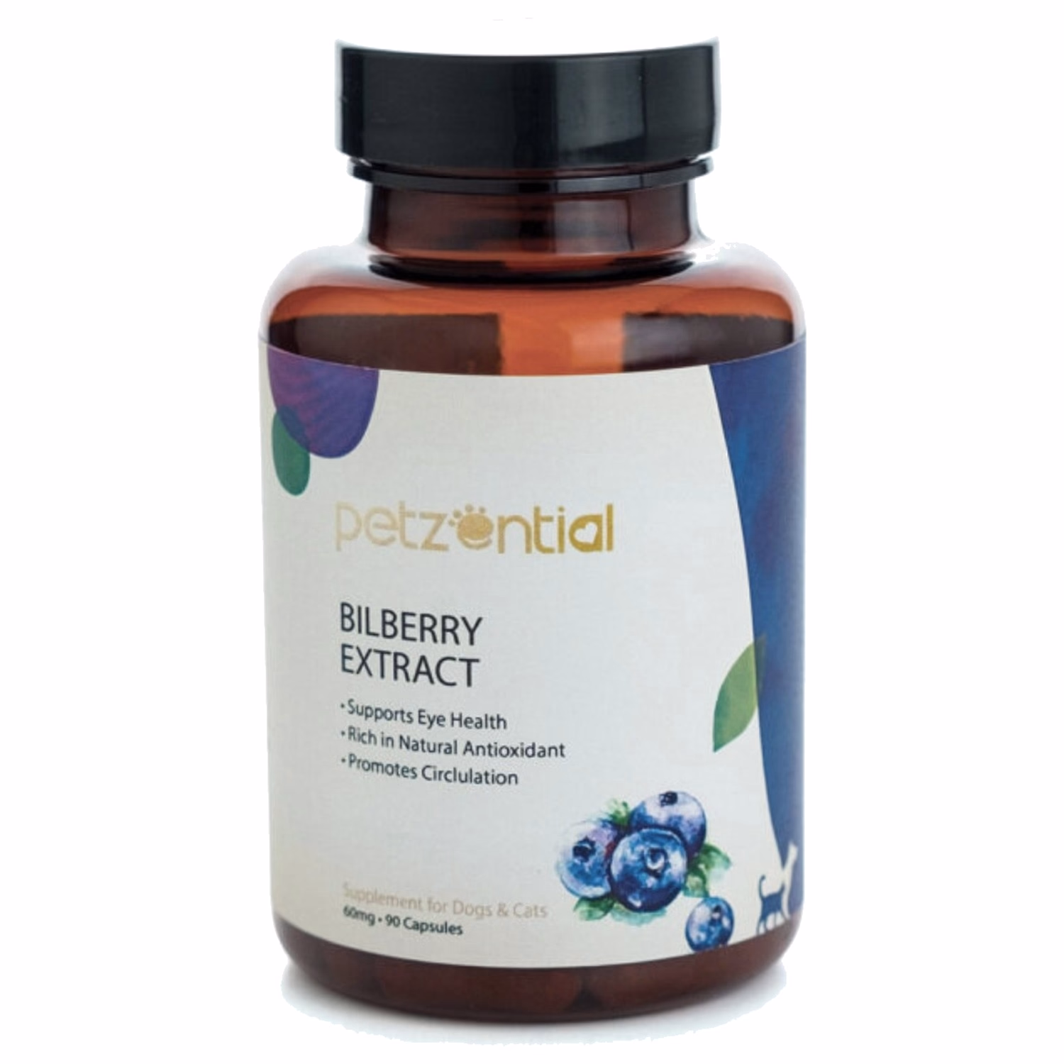 Petzential Bilberry Extract- Eye Health Support for Dogs & Cats (90 capsules)