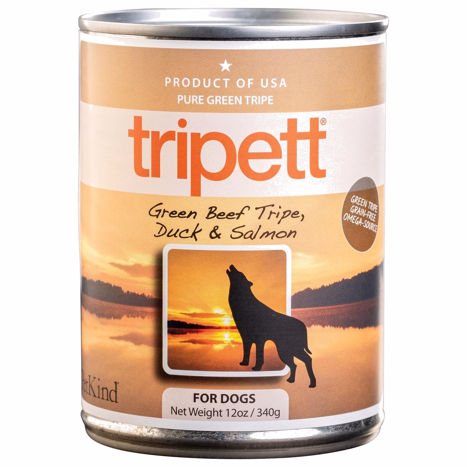 PetKind Tripett Grain Free Dog Can - Green Beef Tripe Duck & Salmon 12oz
