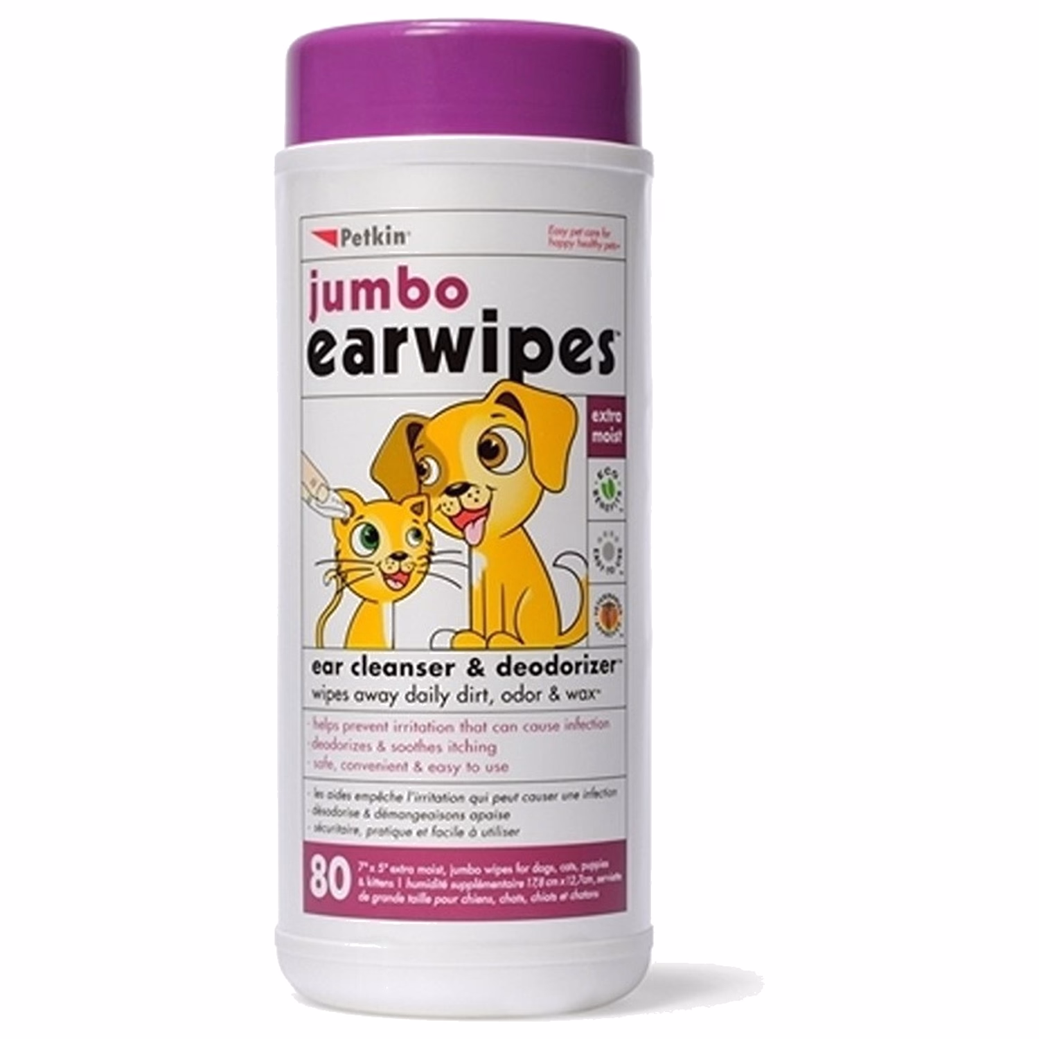 Petkin Jumbo Ear Wipes 80pcs