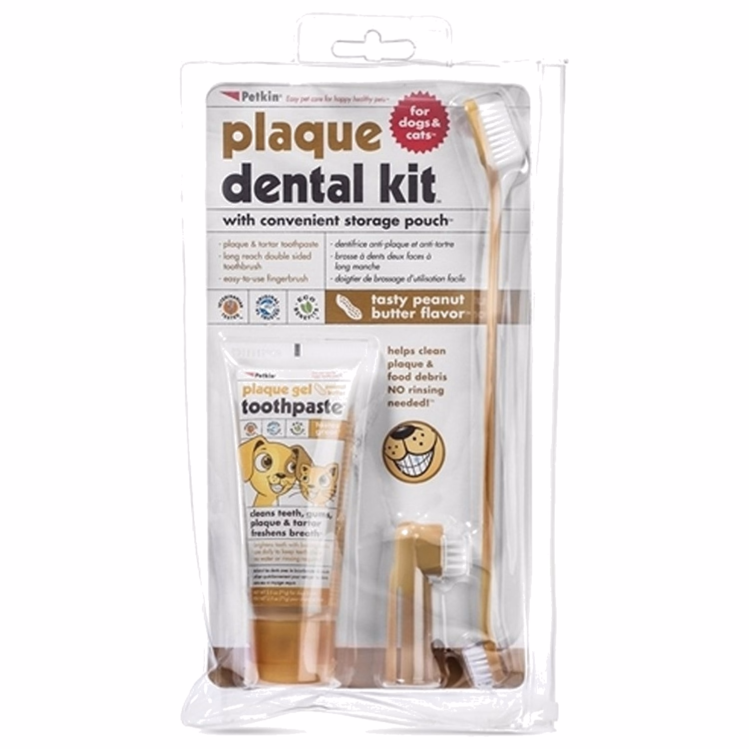 Petkin Plaque Dental Kit - Peanut Butter Gel Toothpaste And Brushes