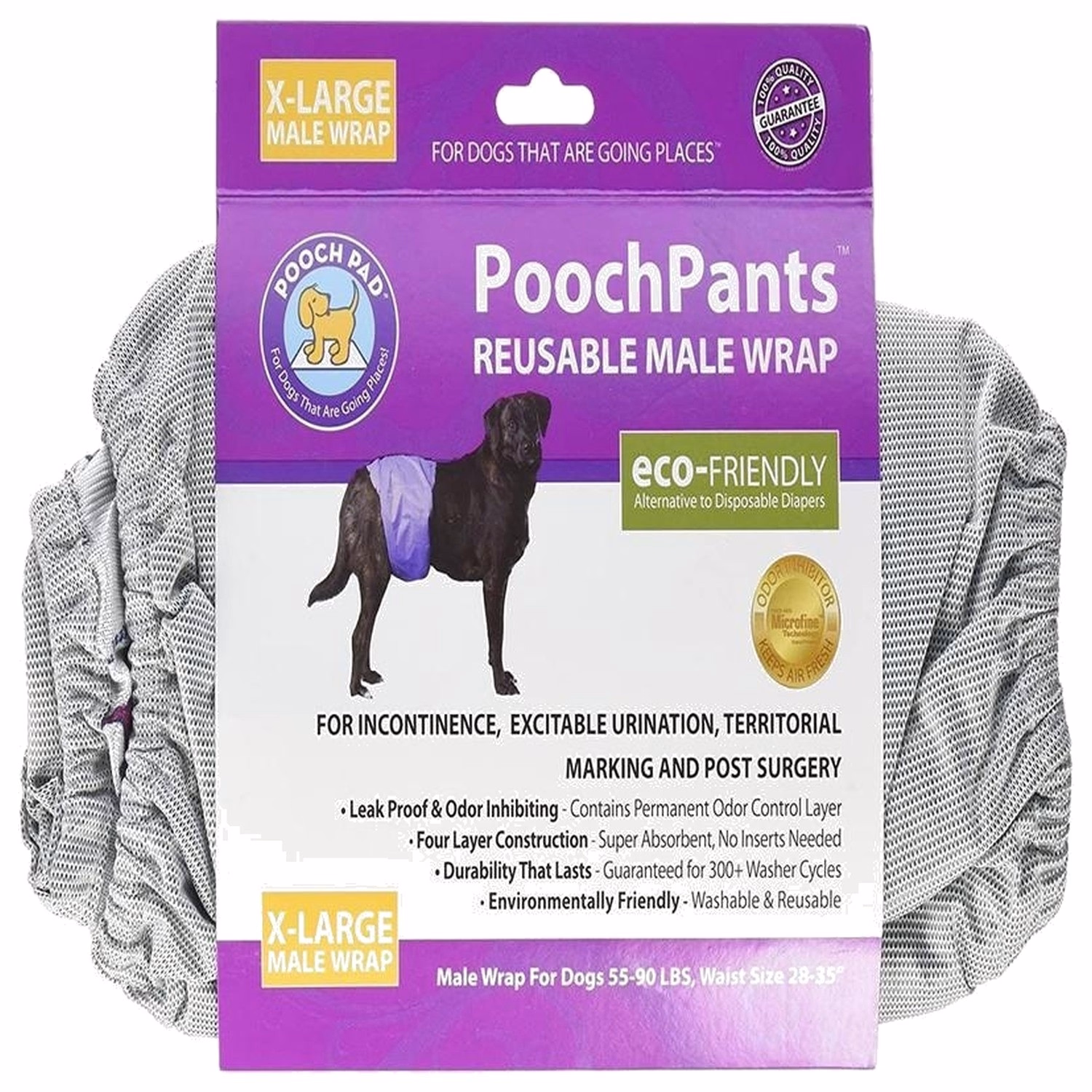 PoochPad Poochpants - Eco-Friendly Washable & Reusable - Male Dog Diaper Wrap X-Large