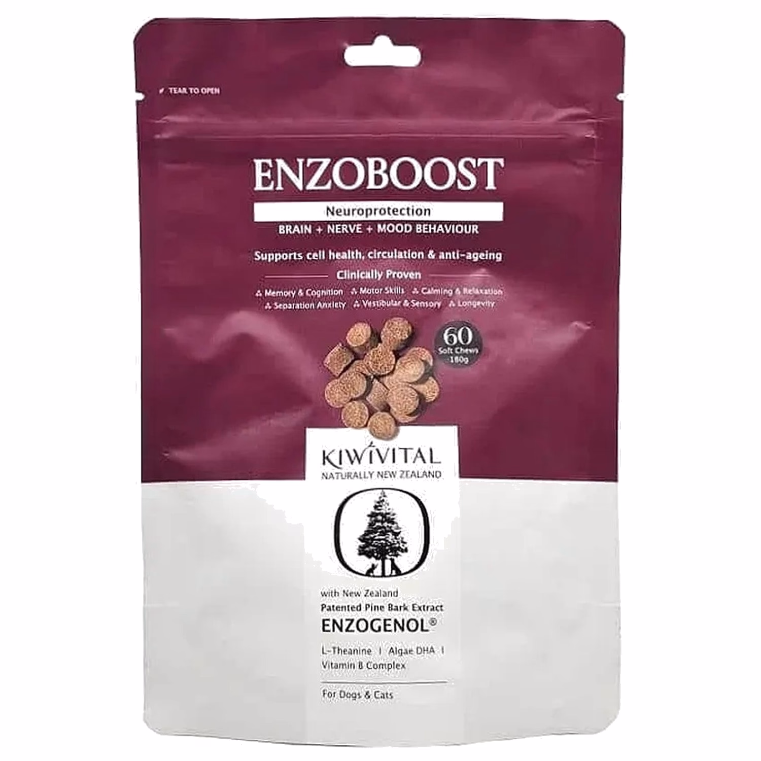 Kiwivital EnzoBoost Soft Chews - Nueroprotection Cells Brain & Cognitive Support 180g | 60pc