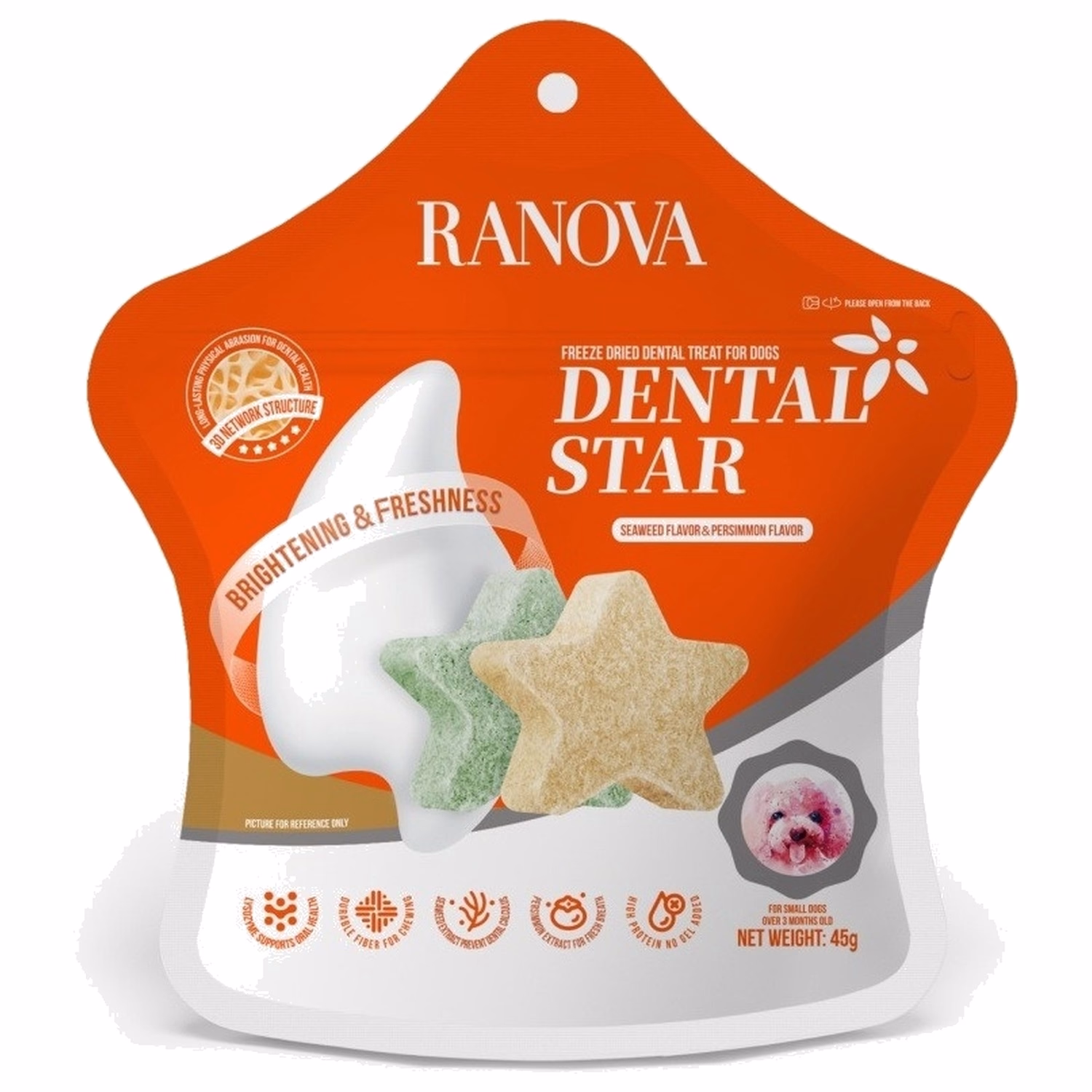 Ranova Dog Treat - Freeze Dried Dental Star - Chicken 45g - EXP 15-11-2026