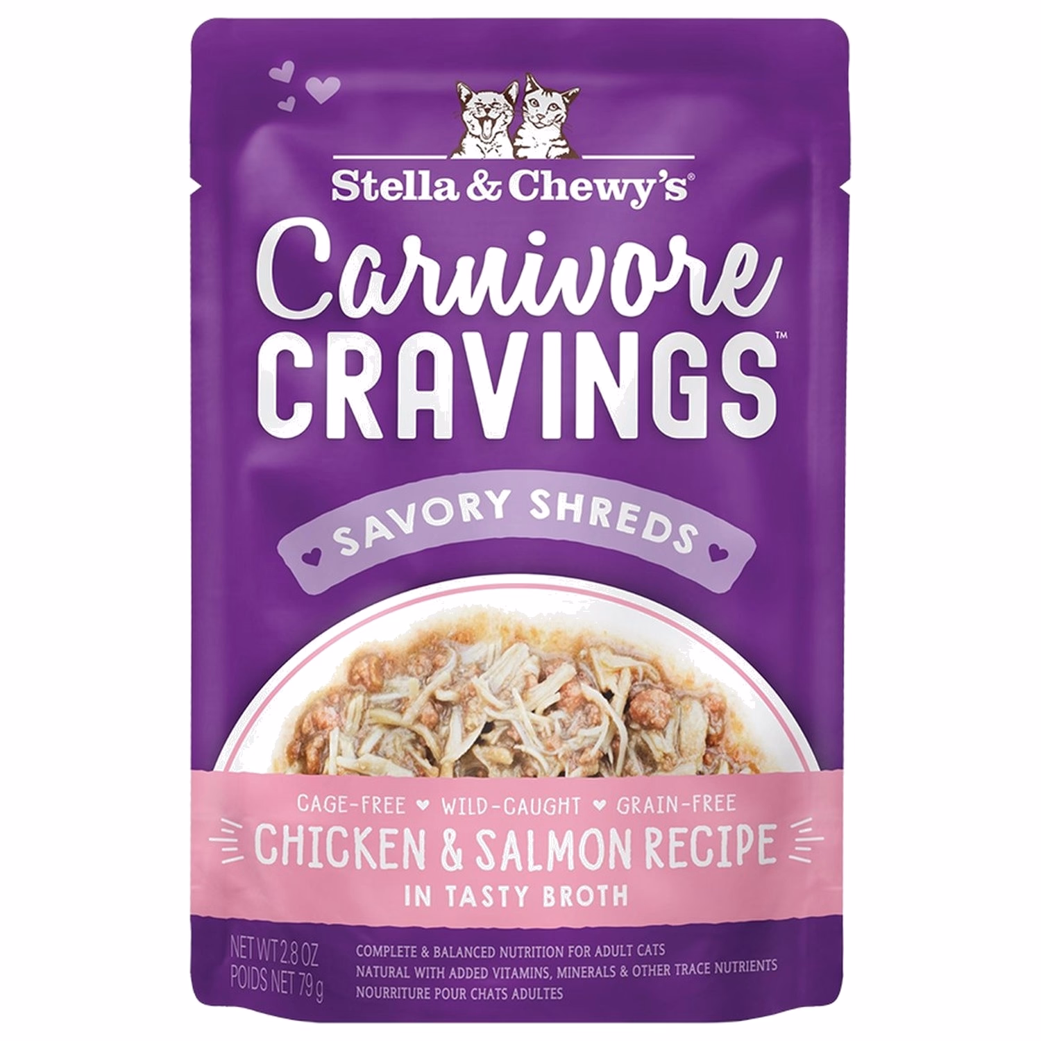 Stella & Chewys Cat Pouch - Carnivore Cravings - Chicken & Salmon Shred in Broth 2.8oz