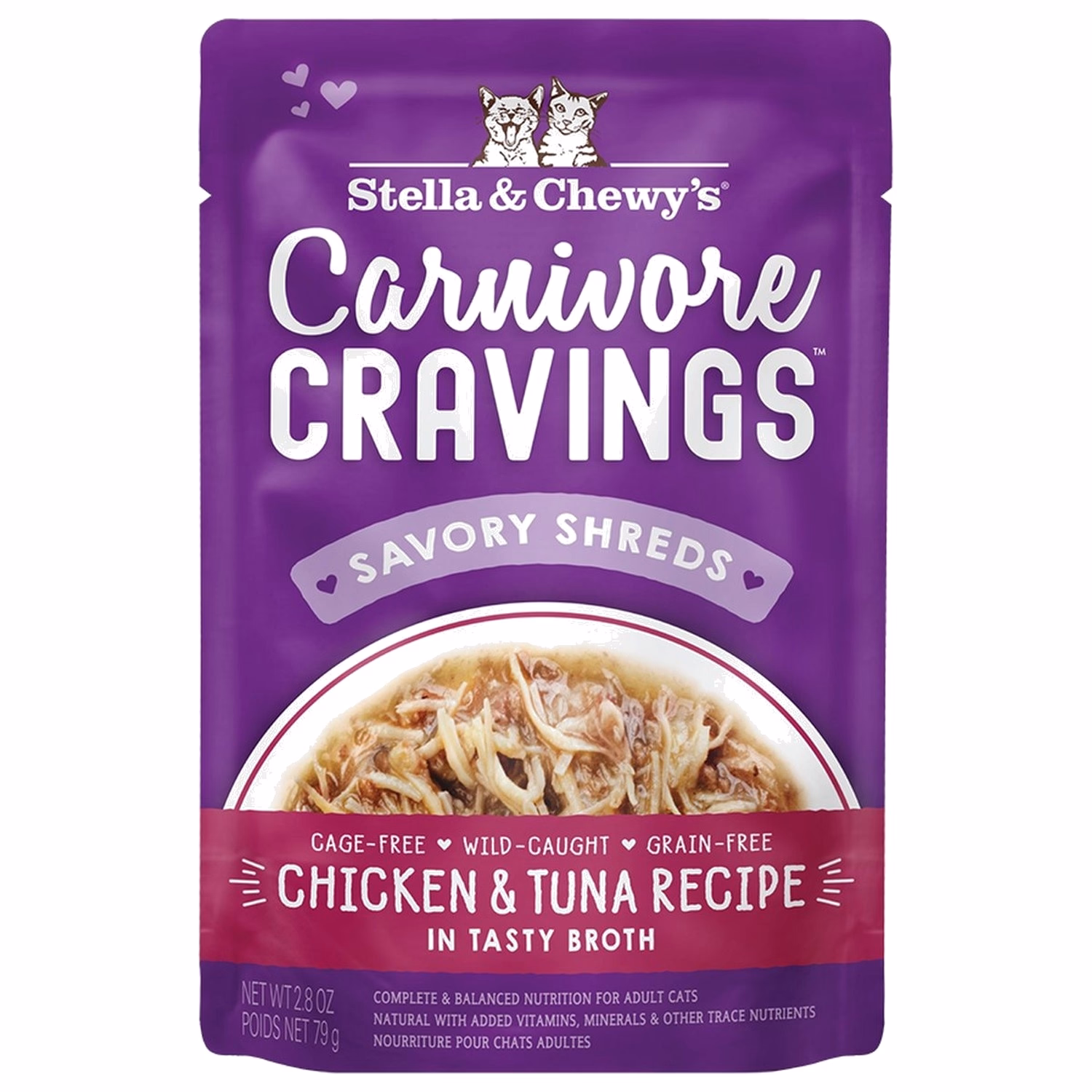 Stella & Chewys Cat Pouch - Carnivore Cravings - Chicken & Tuna Shred in Broth 2.8oz