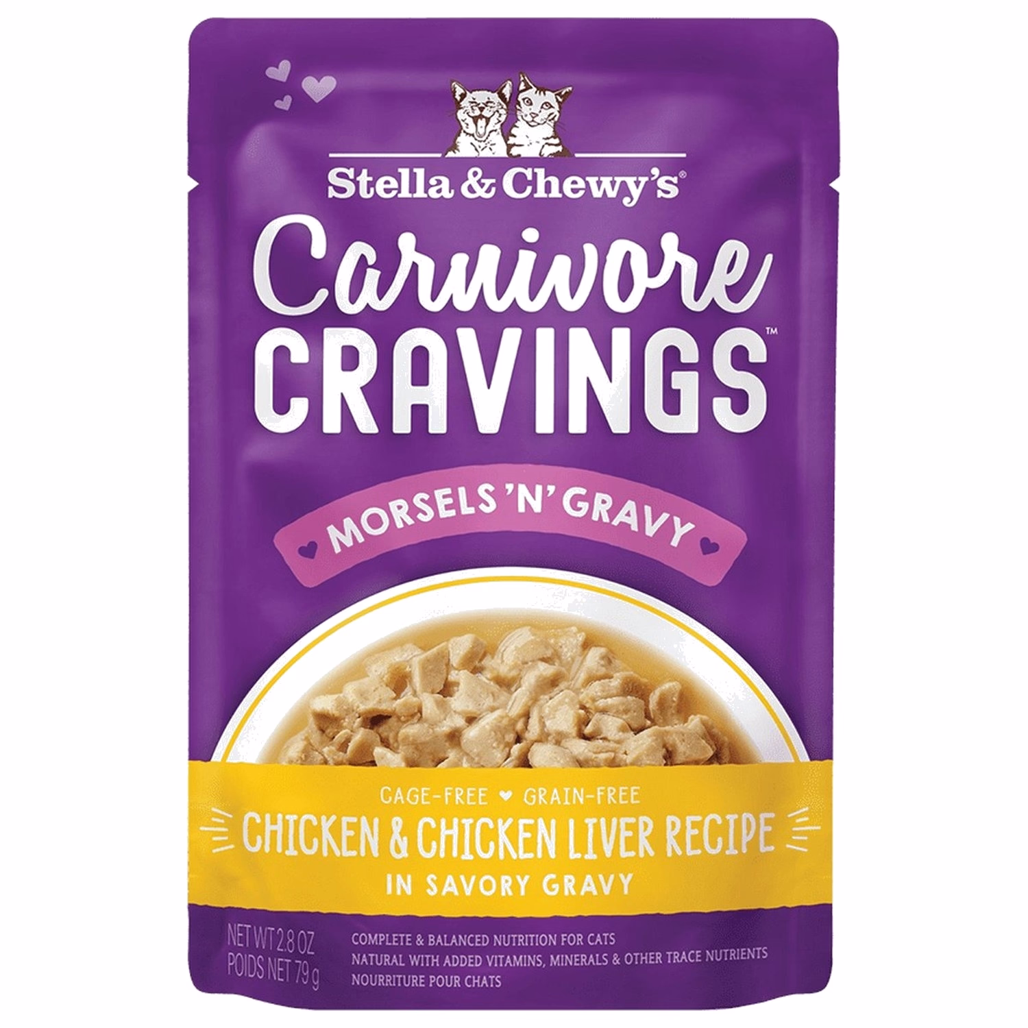 Stella & Chewys Cat Pouch - Carnivore Cravings - Chicken & Chicken Liver Morsel in Broth 2.8oz