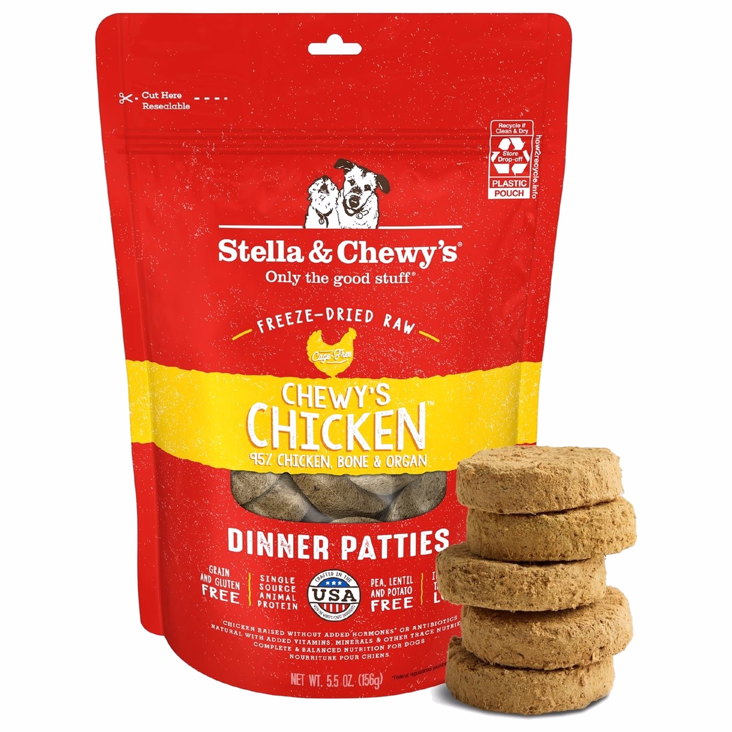 Stella & Chewys Dog Food - Freeze Dried Dinner Patties - Chicken 5.5oz - EXP 06-01-2027