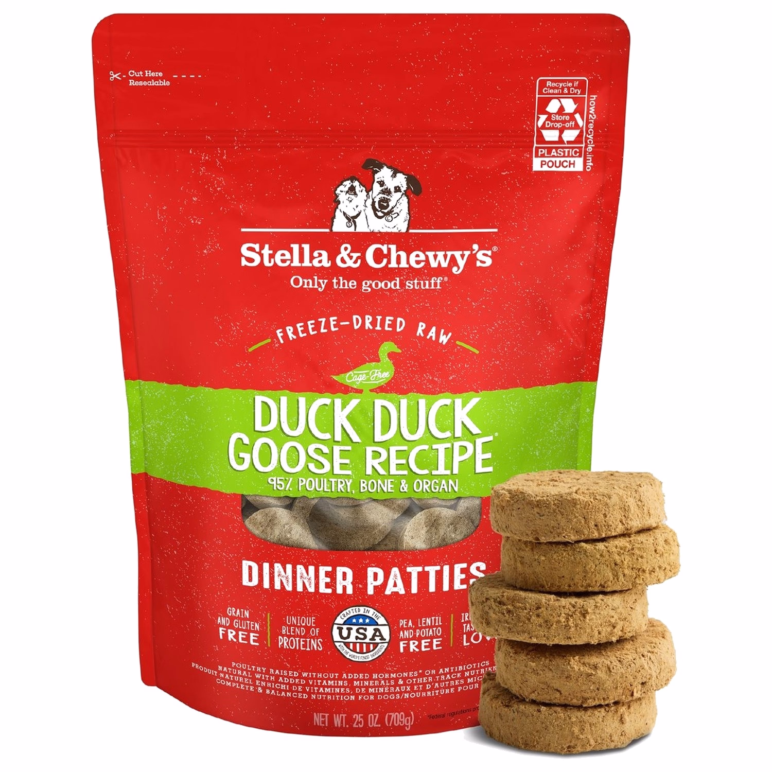Stella & Chewys Dog Food - Freeze Dried Dinner Patties - Duck Duck Goose
