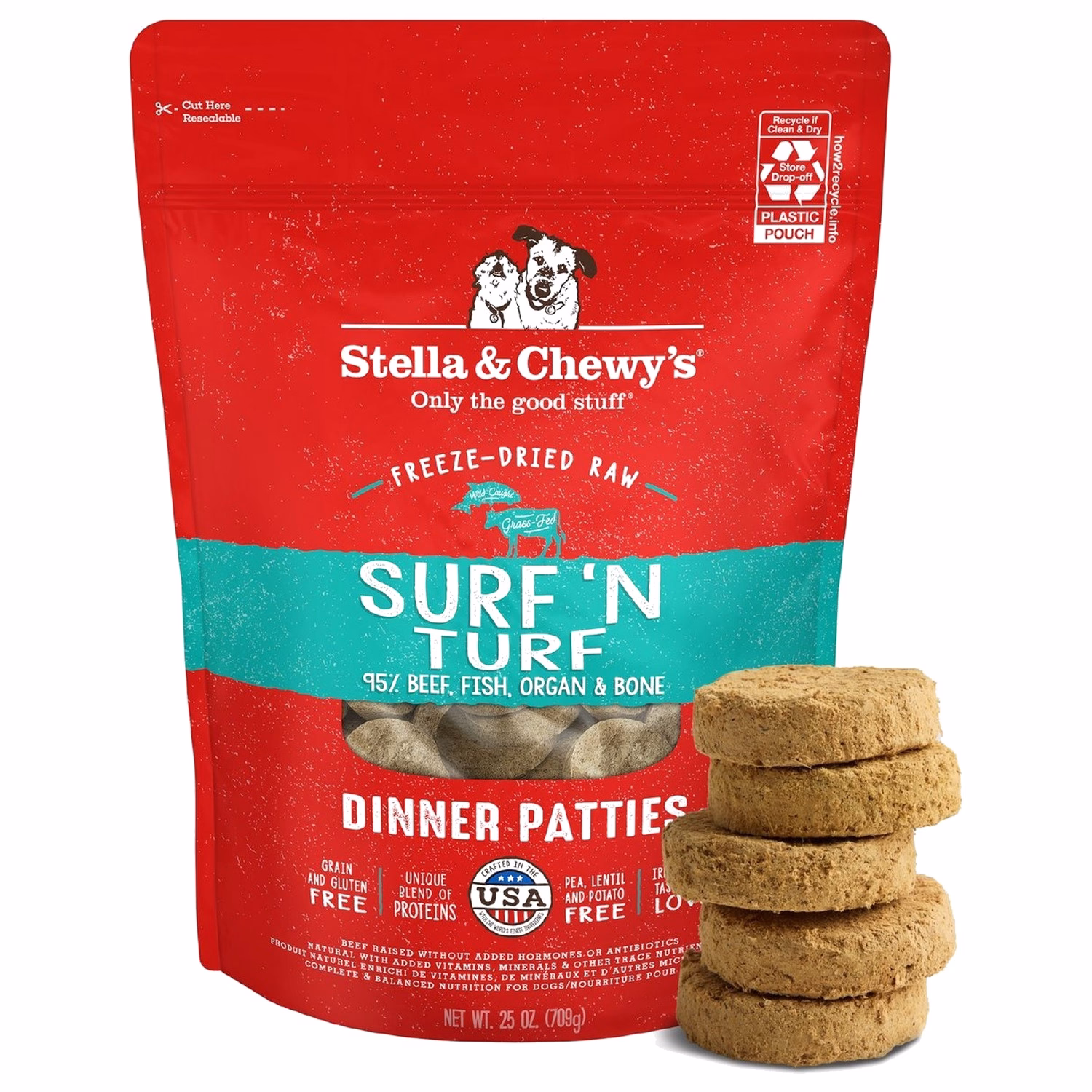 Stella & Chewys 美國狗糧 - 凍乾脫水肉餅 - 海陸佳餚(牛肉及三文魚肉)配方