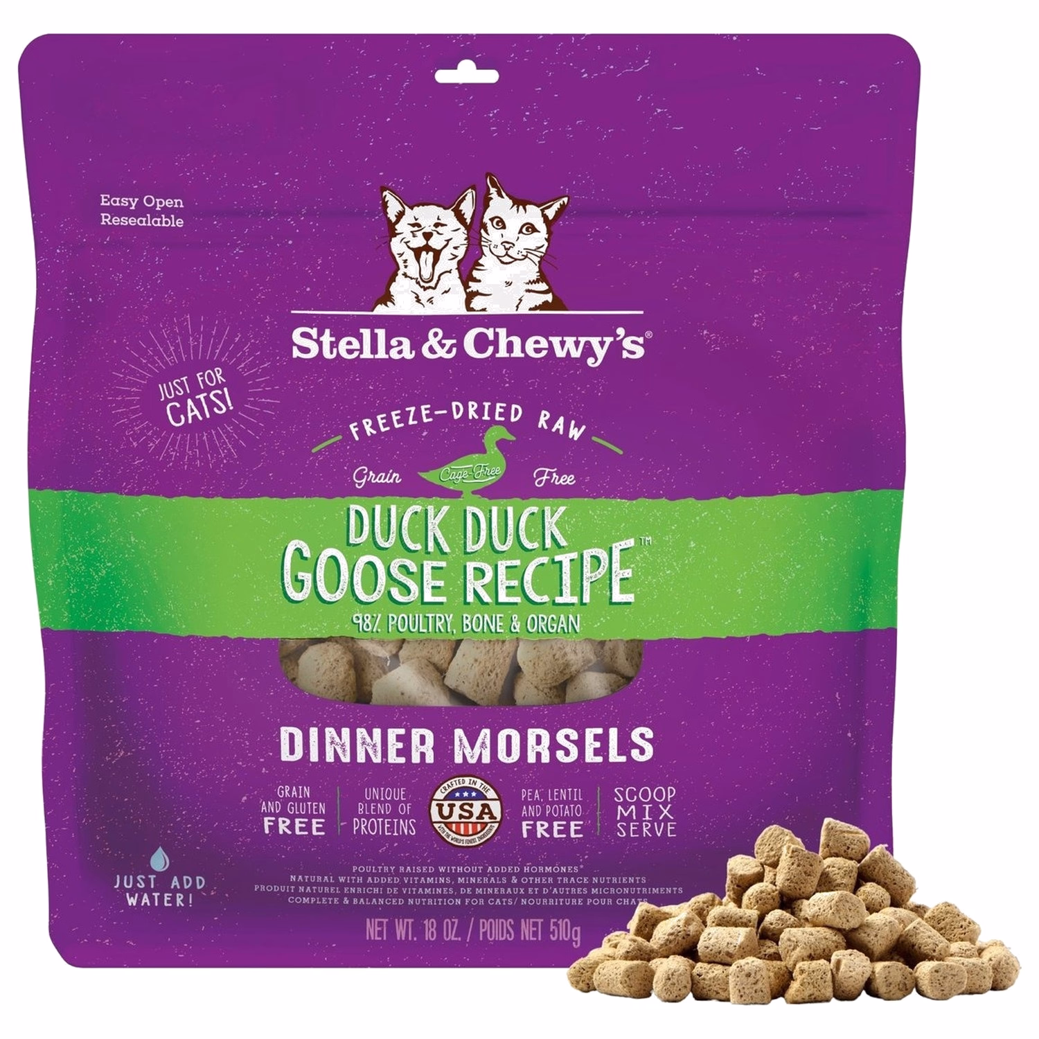 Stella & Chewys美國貓糧 - 凍乾脫水肉粒 - 鴨朋鵝友(鴨肉鵝肉配方) 18oz