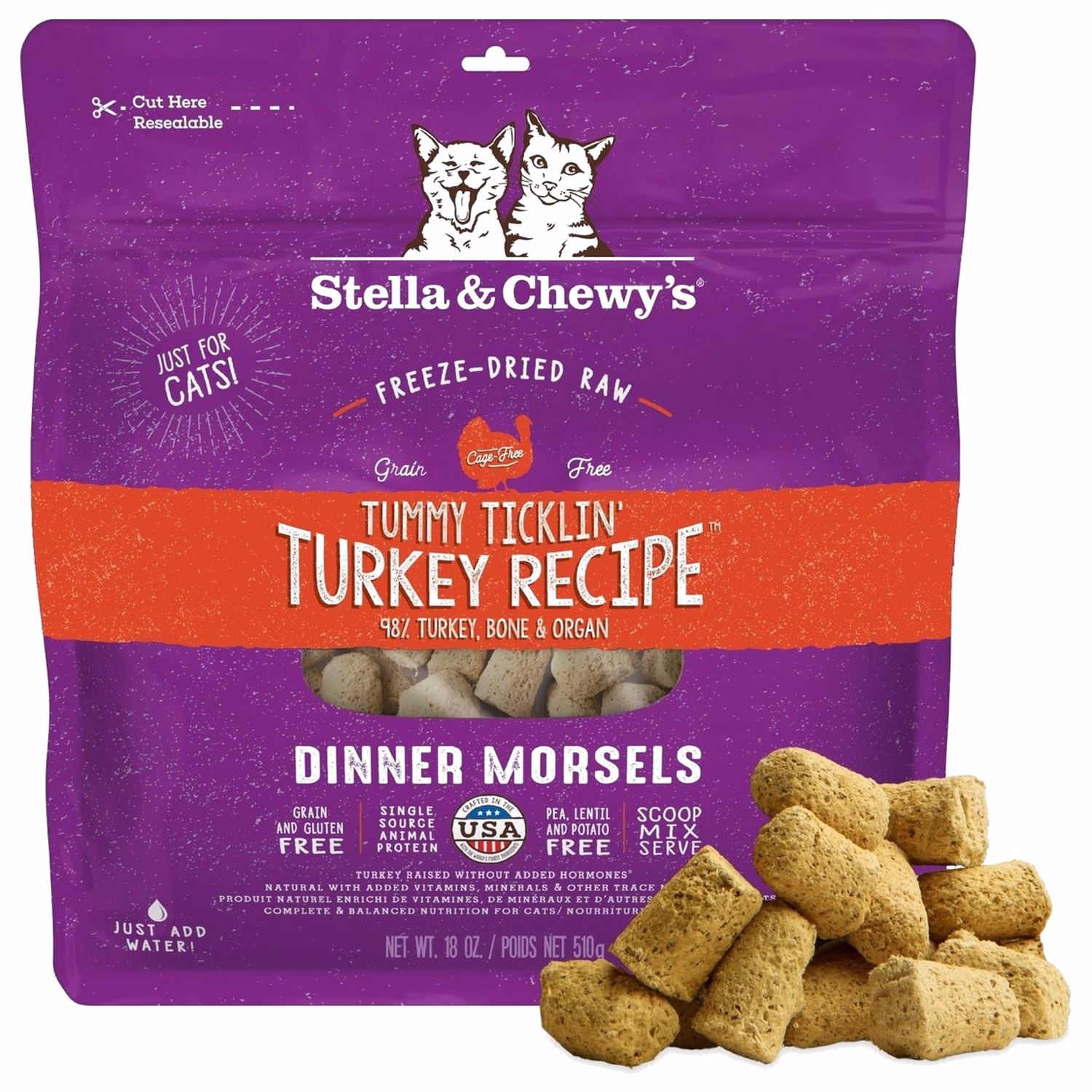 Stella & Chewys美國貓糧 - 凍乾脫水肉粒 - 開胃火雞(火雞肉配方) 18oz | 510g