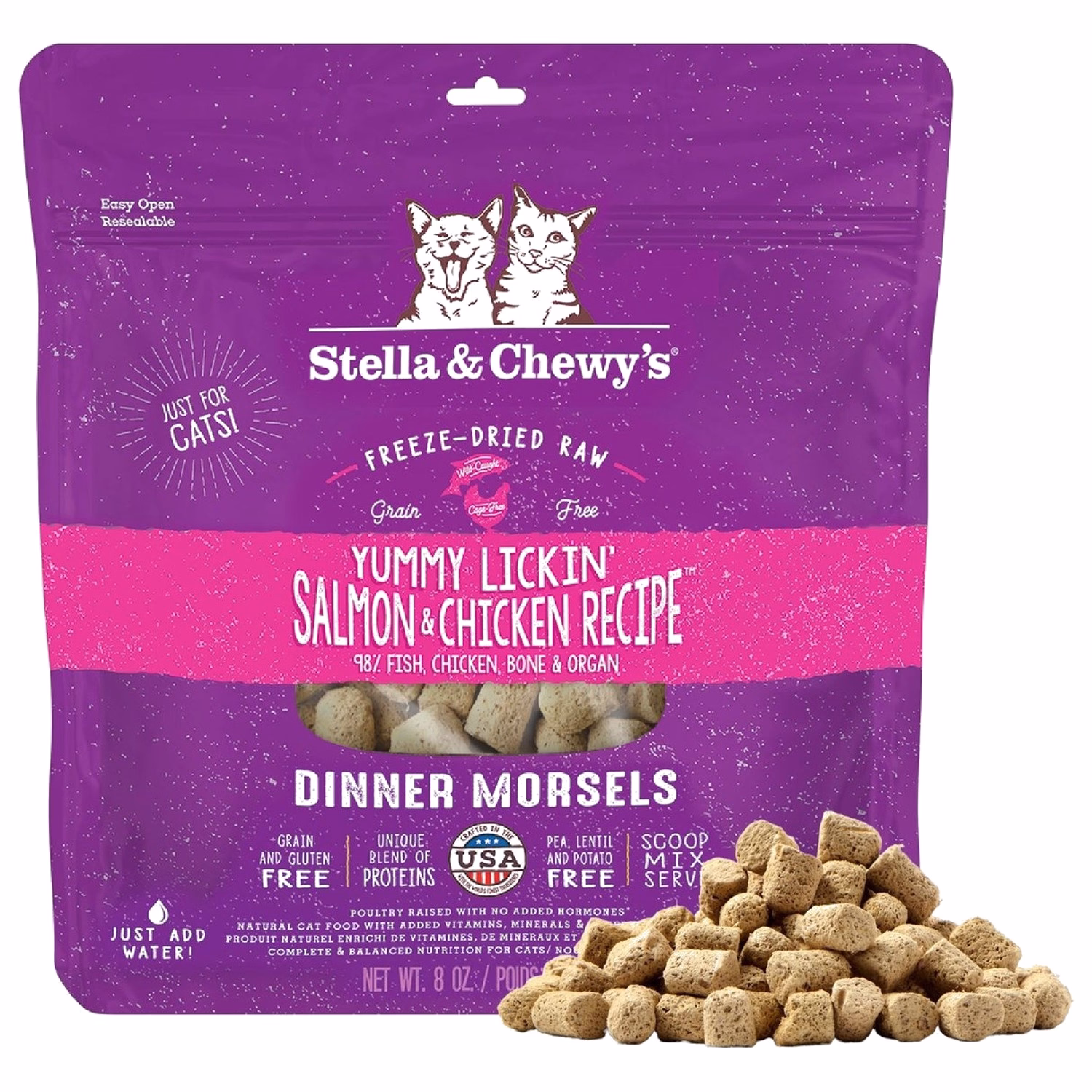 Stella & Chewys美國貓糧 - 凍乾脫水肉粒 - 舔舌之選(三文魚雞肉配方)
