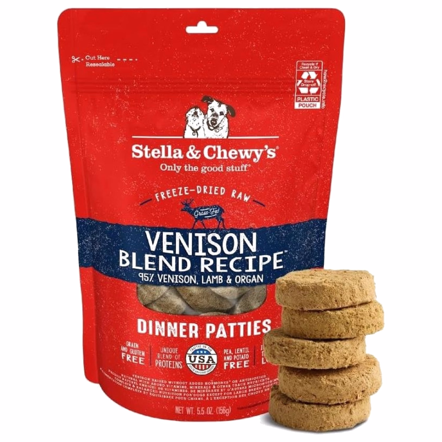 Stella & Chewys Dog Food - Freeze Dried Dinner Patties - Venison Blend 5.5oz - EXP 31-12-2026