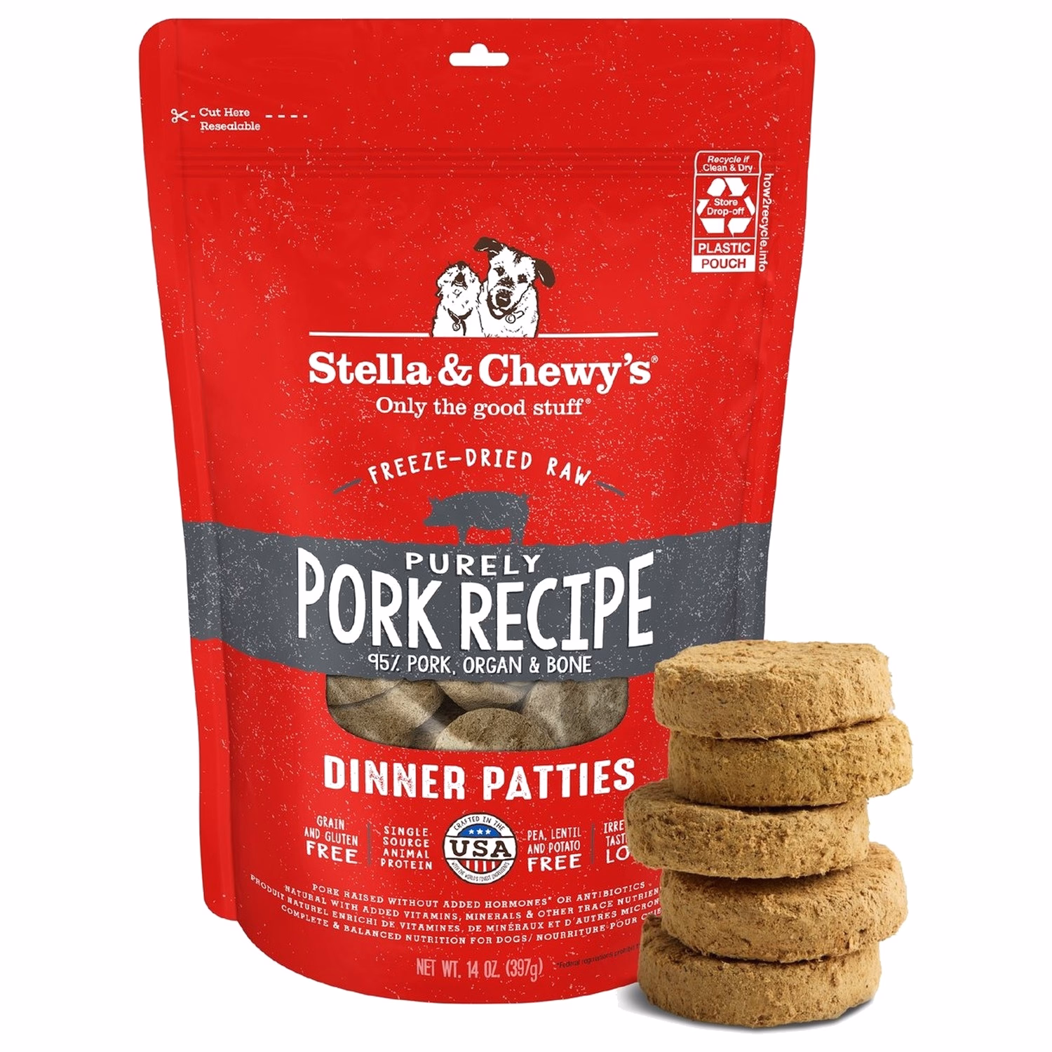 Stella & Chewys Dog Food - Freeze Dried Dinner Patties - Purely Pork 14oz