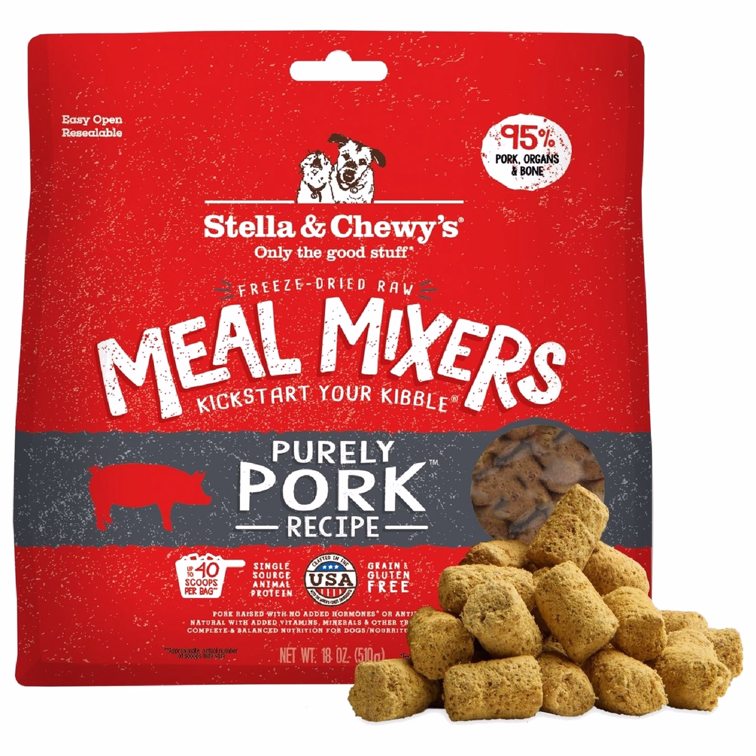 Stella & Chewys 美國狗糧 - 凍乾脫水粒 乾糧伴侶系列 - 豬全部都係豬(豬肉)配方