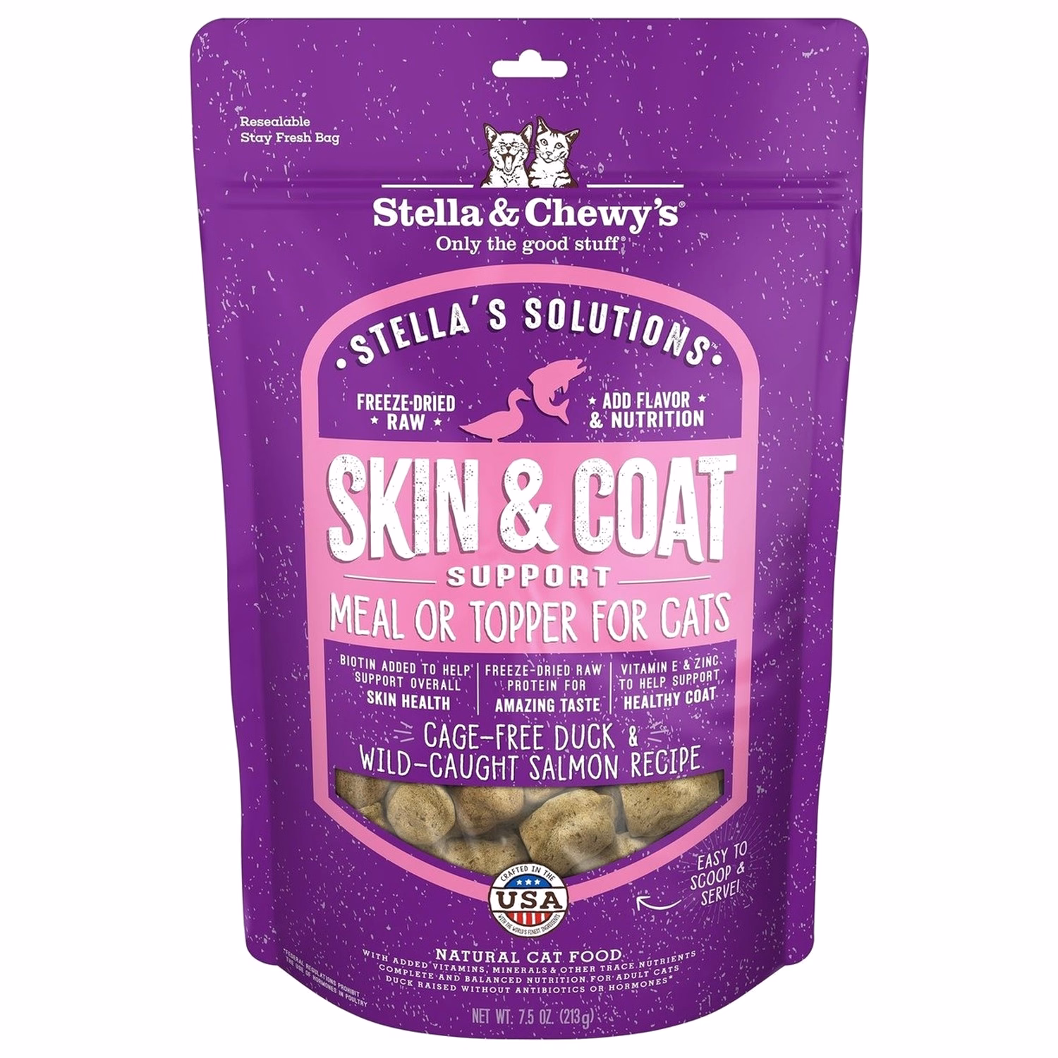 Stella & Chewys Cat Food - Skin & Coat Boost Meal Mixer - Freeze Dried Duck & Salmon 7.5oz