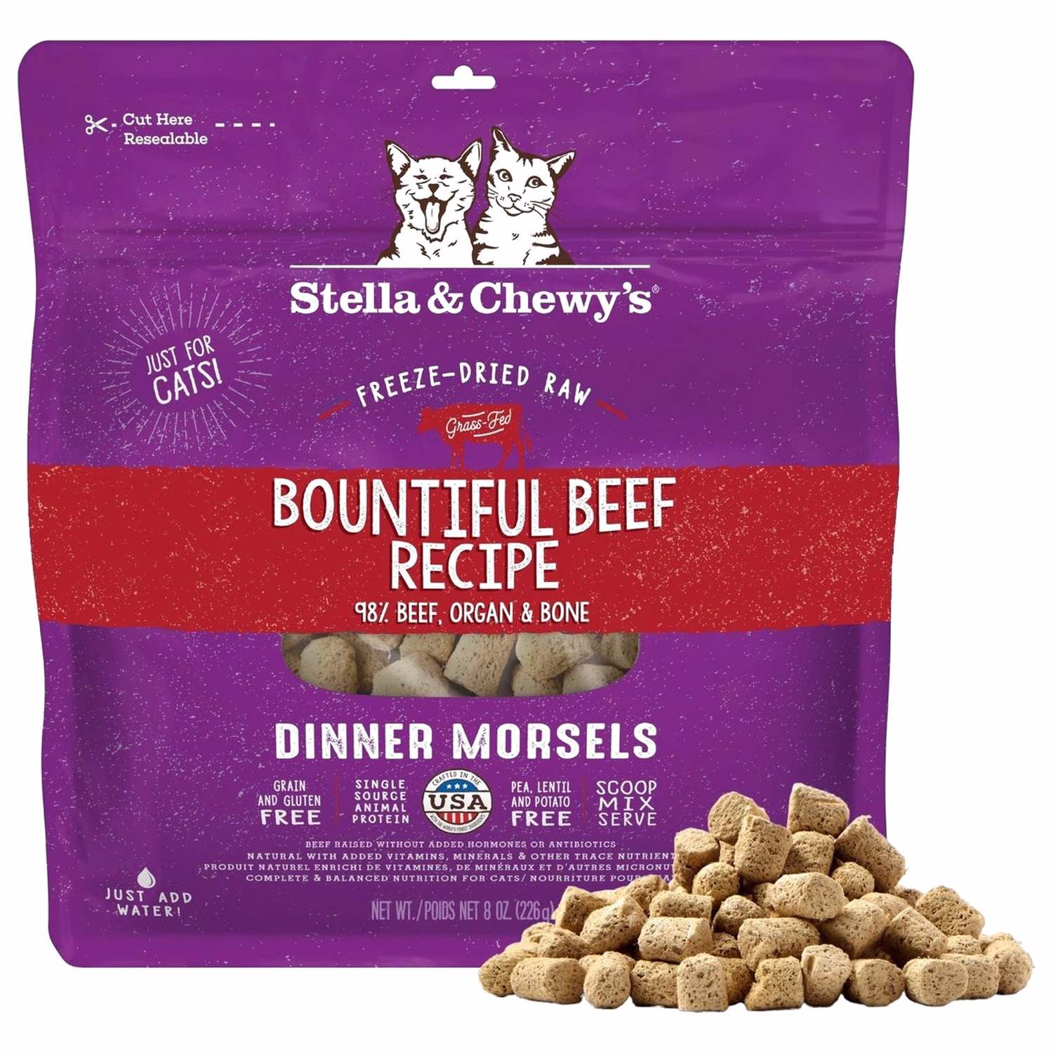 Stella & Chewys Cat Food - Freeze Dried Dinner Morsels - Bountiful Beef 8oz - EXP 14-12-2026
