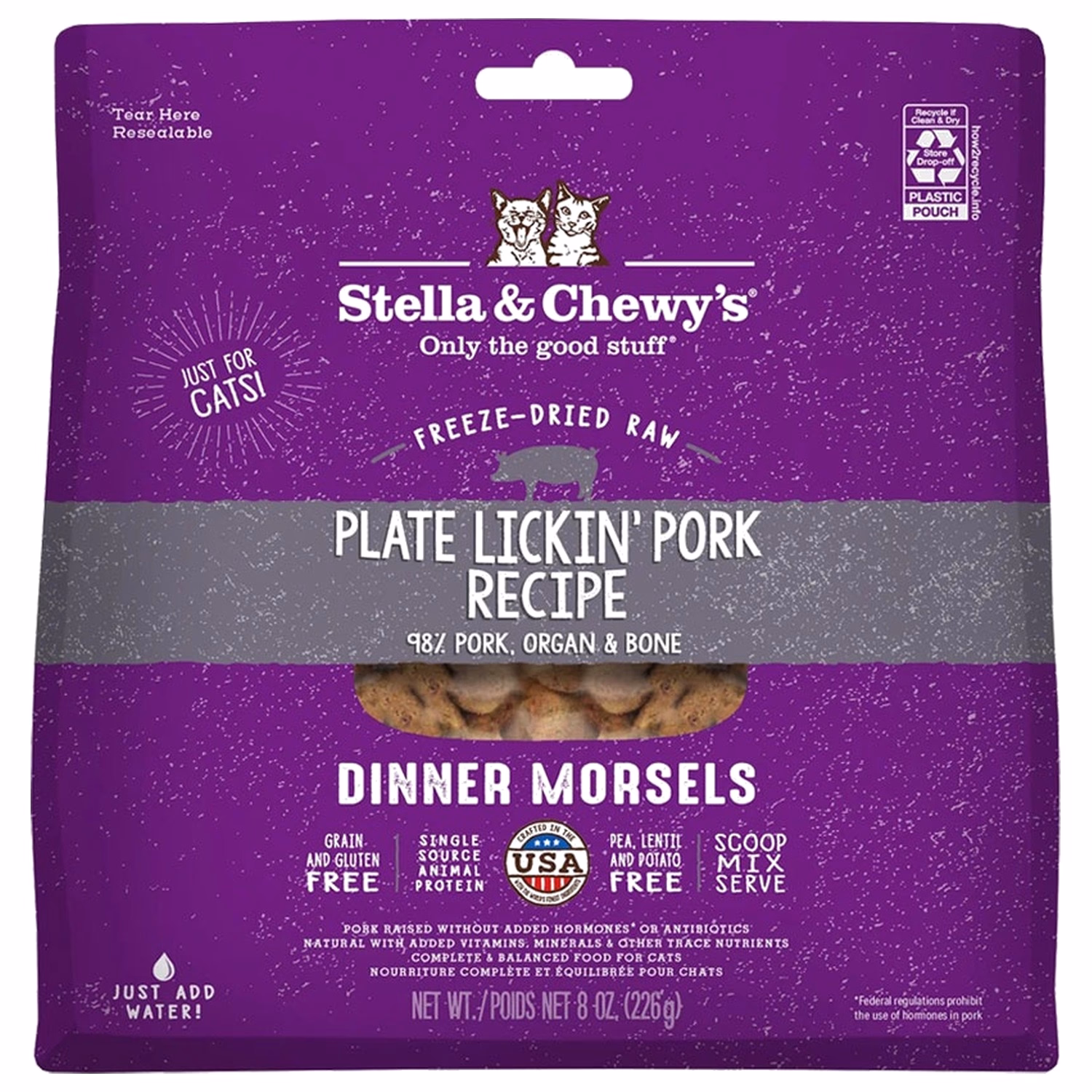 Stella & Chewys Cat Food - Freeze Dried Dinner Morsels - Plate Lickin Pork 8oz | 226g
