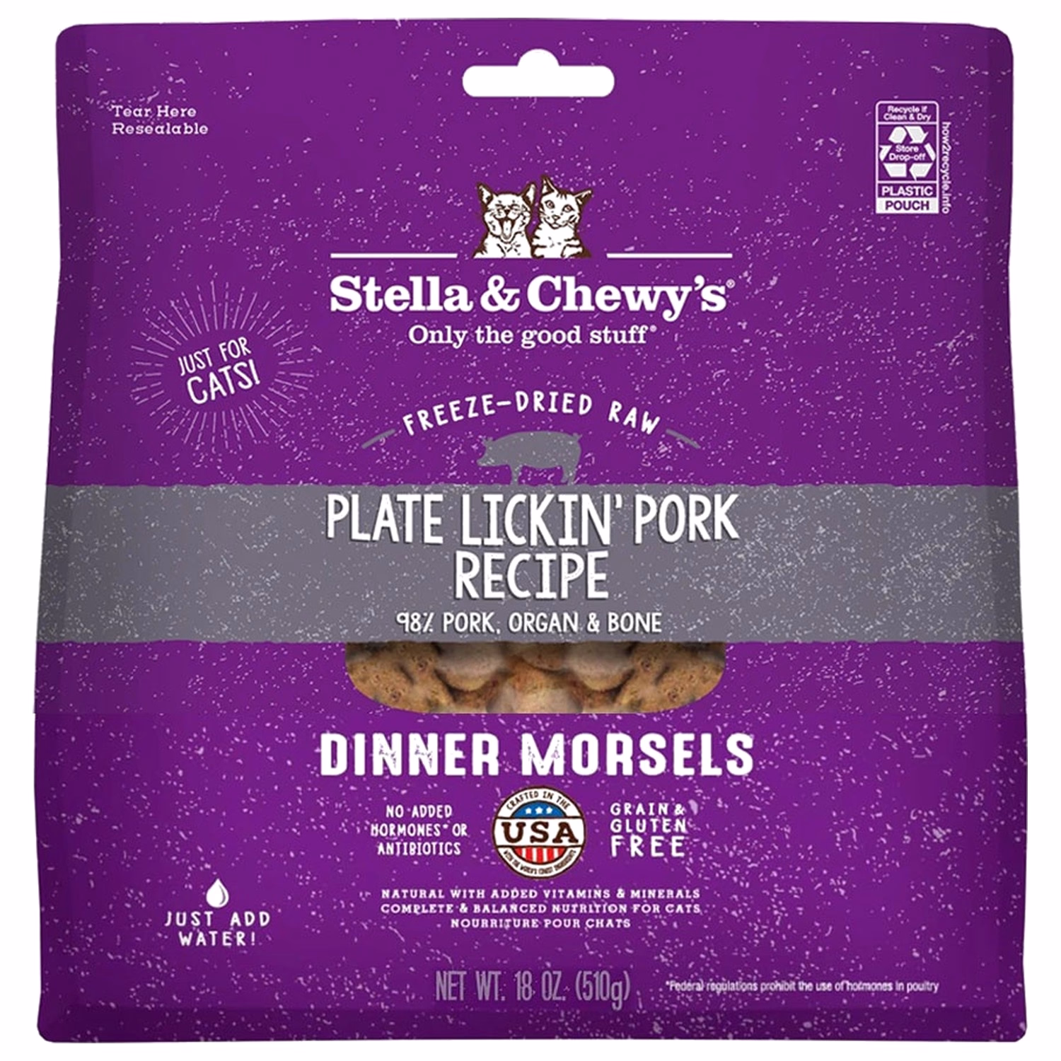 Stella & Chewys Cat Food - Freeze Dried Dinner Morsels - Plate Lickin Pork 18oz | 510g