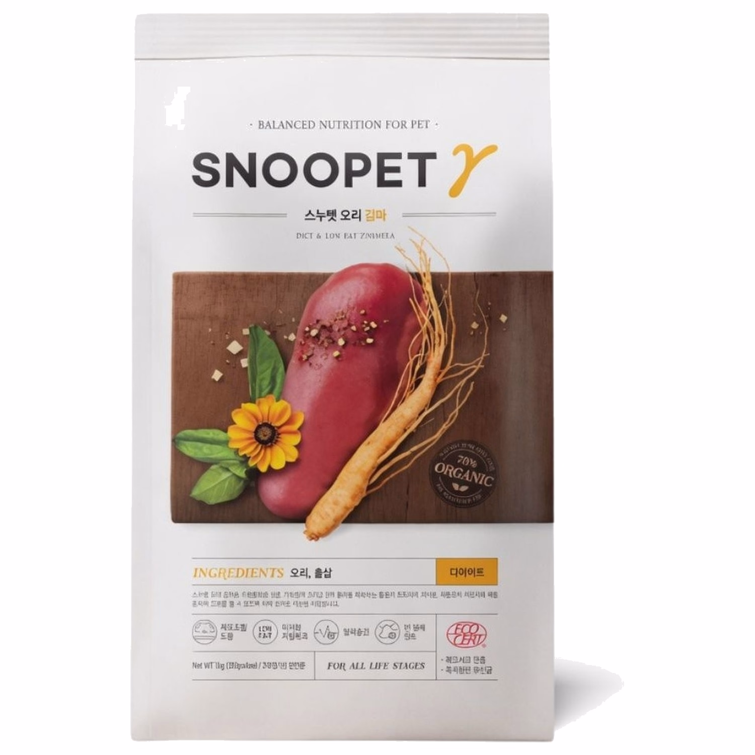 SNOOPET Gamma 狗乾糧 – 鮮鴨肉、紅參、蔬菜 (低油健美有機配方)