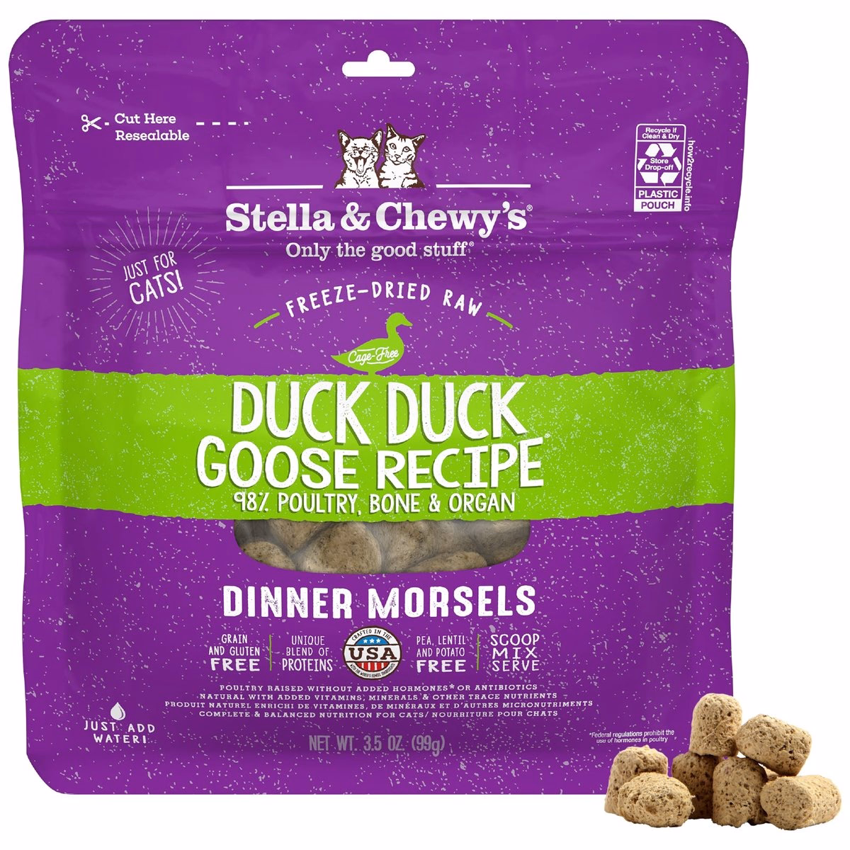 Stella & Chewys Cat Food - Freeze Dried Dinner Morsels - Duck Duck Goose 3.5oz - EXP 22-10-2026