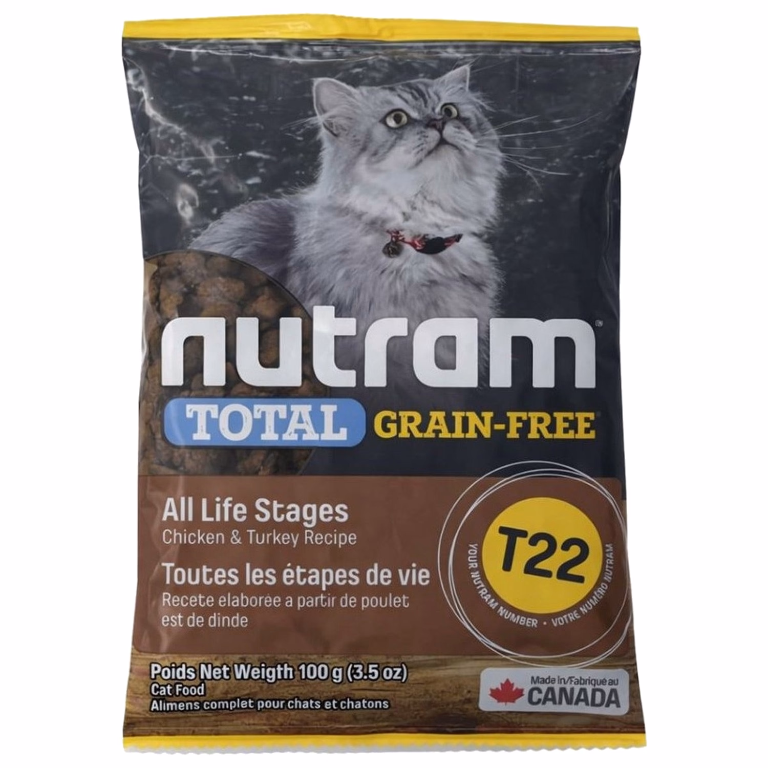 試食裝 Nutram 加拿大紐頓貓乾糧 - T22 Total 無穀物 - 雞肉火雞配方 100g
