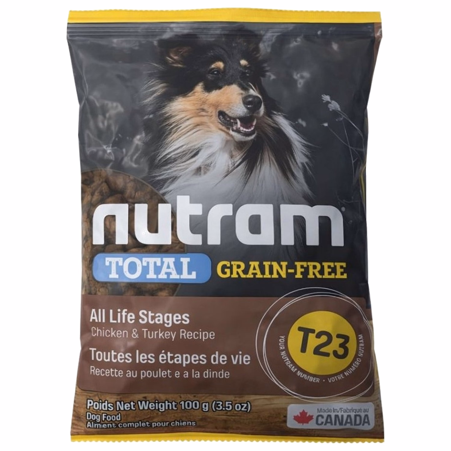 試食裝 Nutram 加拿大紐頓狗乾糧 - T23 無榖物無薯大型犬 - 雞火雞配方 100g