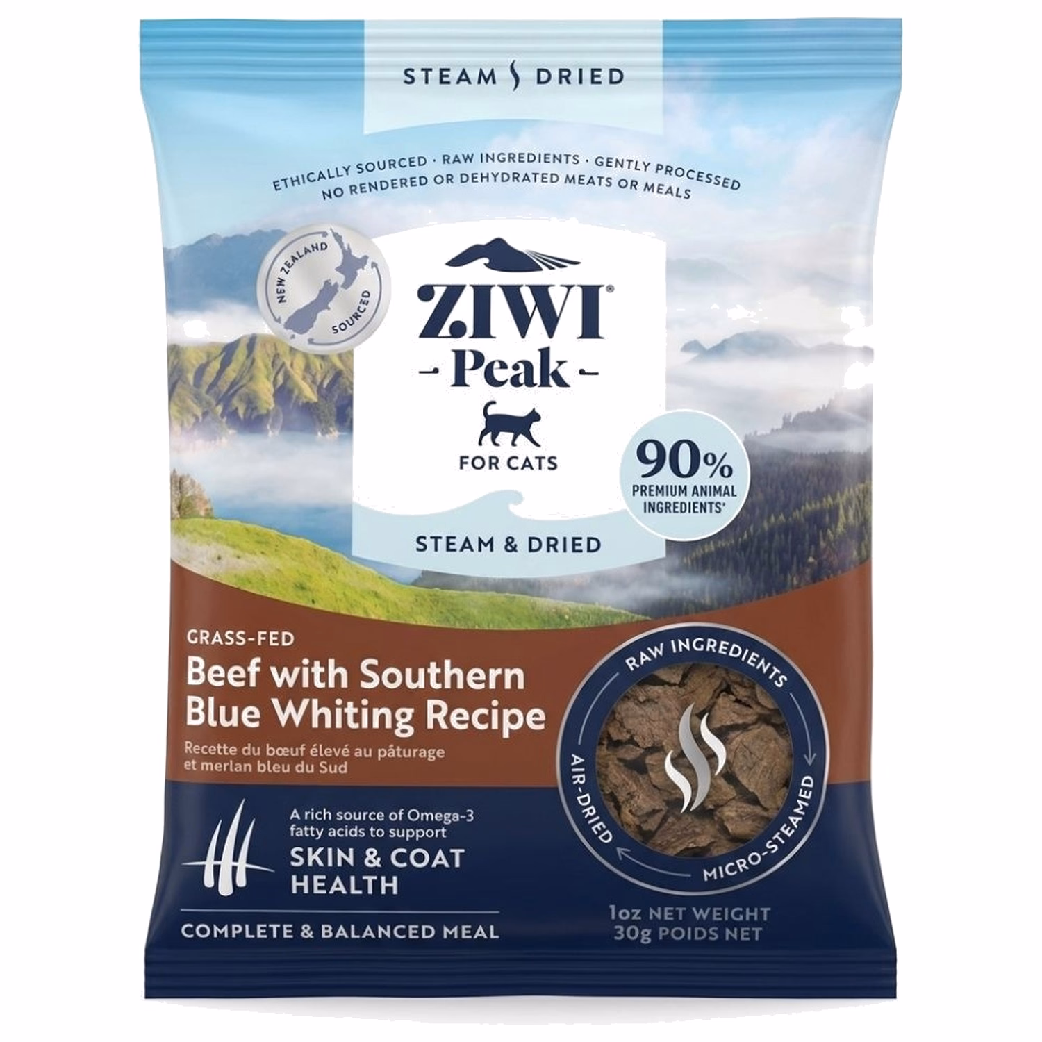 Trial Pack Ziwipeak Cat Food - Steam & Dried - Grain Free Beef Southern Blue Whiting