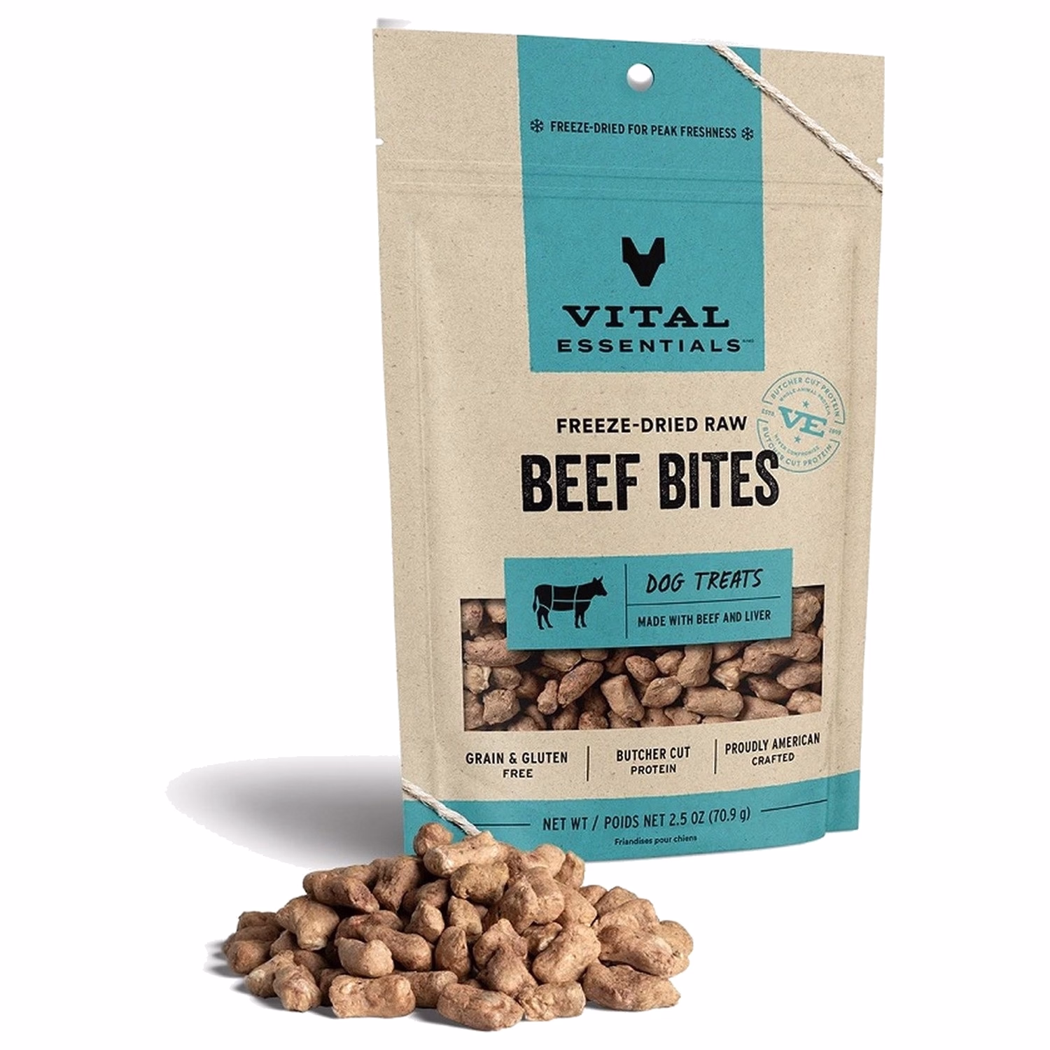 Vital Essentials Dog Treat - Freeze Dried Beef Bites 2.5oz