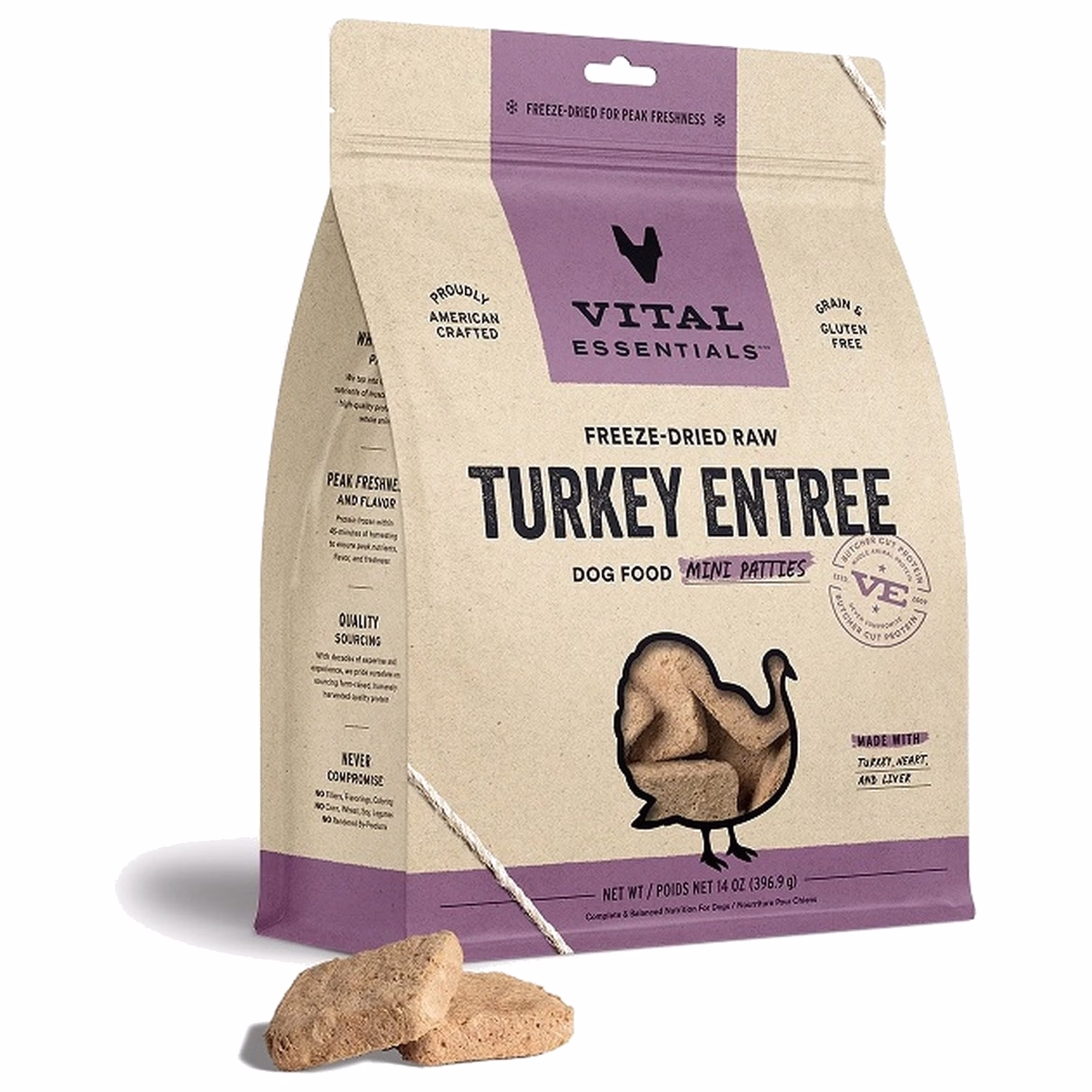 Vital Essentials Dog Food - Freeze-Dried Mini Patties - Turkey 14oz