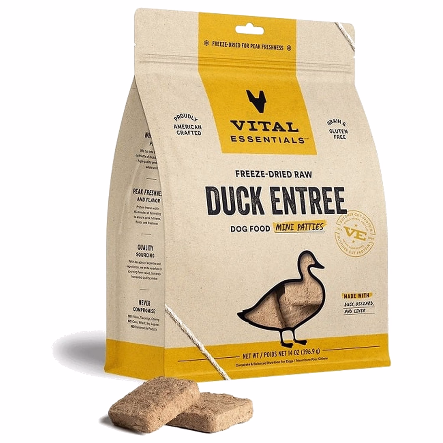 Vital Essentials Dog Food - Freeze-Dried Mini Patties - Duck 14oz