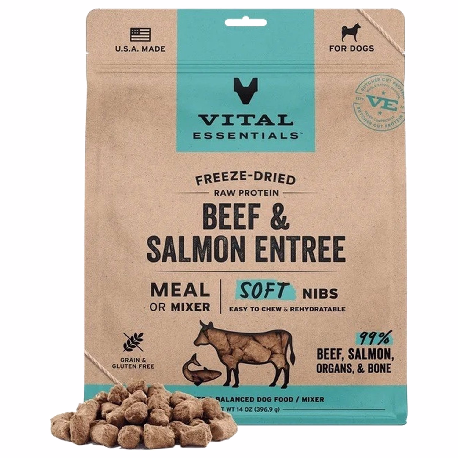 Vital Essentials 美國狗糧 - 凍乾脫水(軟肉粒) - 牛肉三文魚 14oz