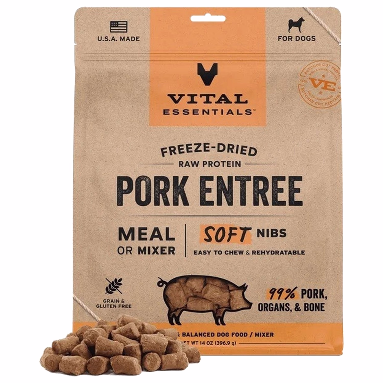 Vital Essentials Dog Food - Freeze-Dried Soft Nibs - Pork 14oz