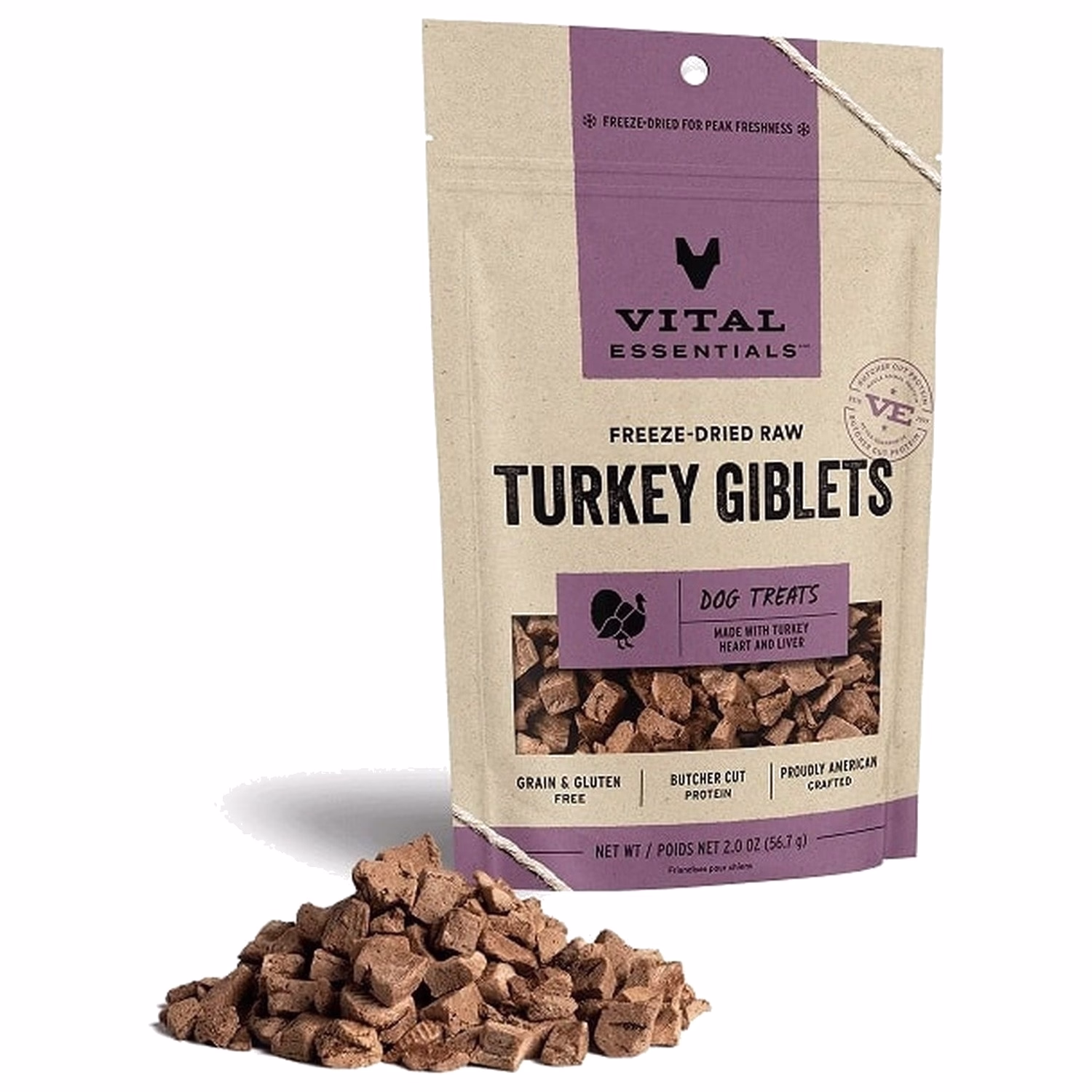 Vital Essentials Dog Treat - Freeze Dried Turkey Giblets 2oz