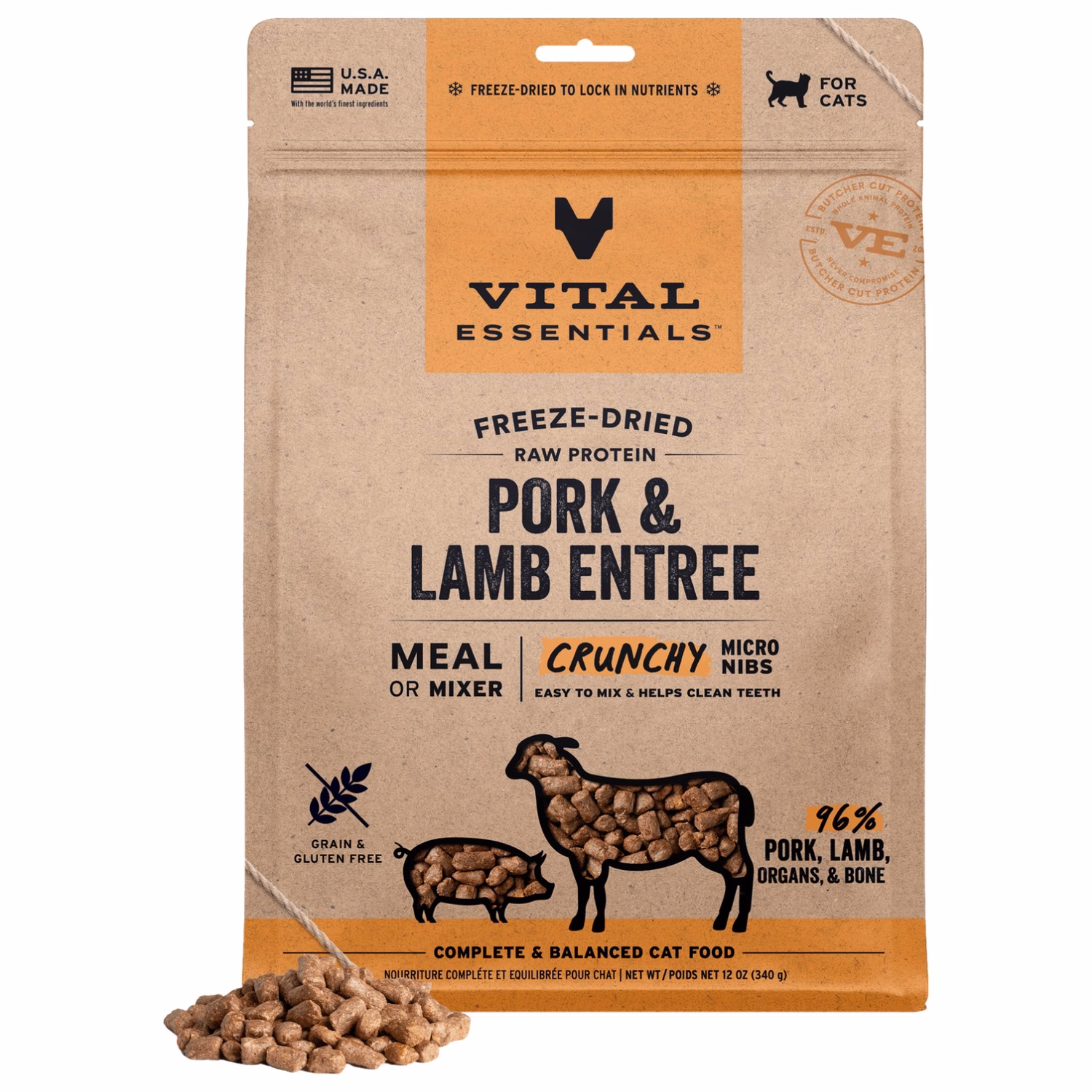 Vital Essentials 美國貓糧 - 凍乾脫水 超迷你粒 - 豬肉羊肉 12oz
