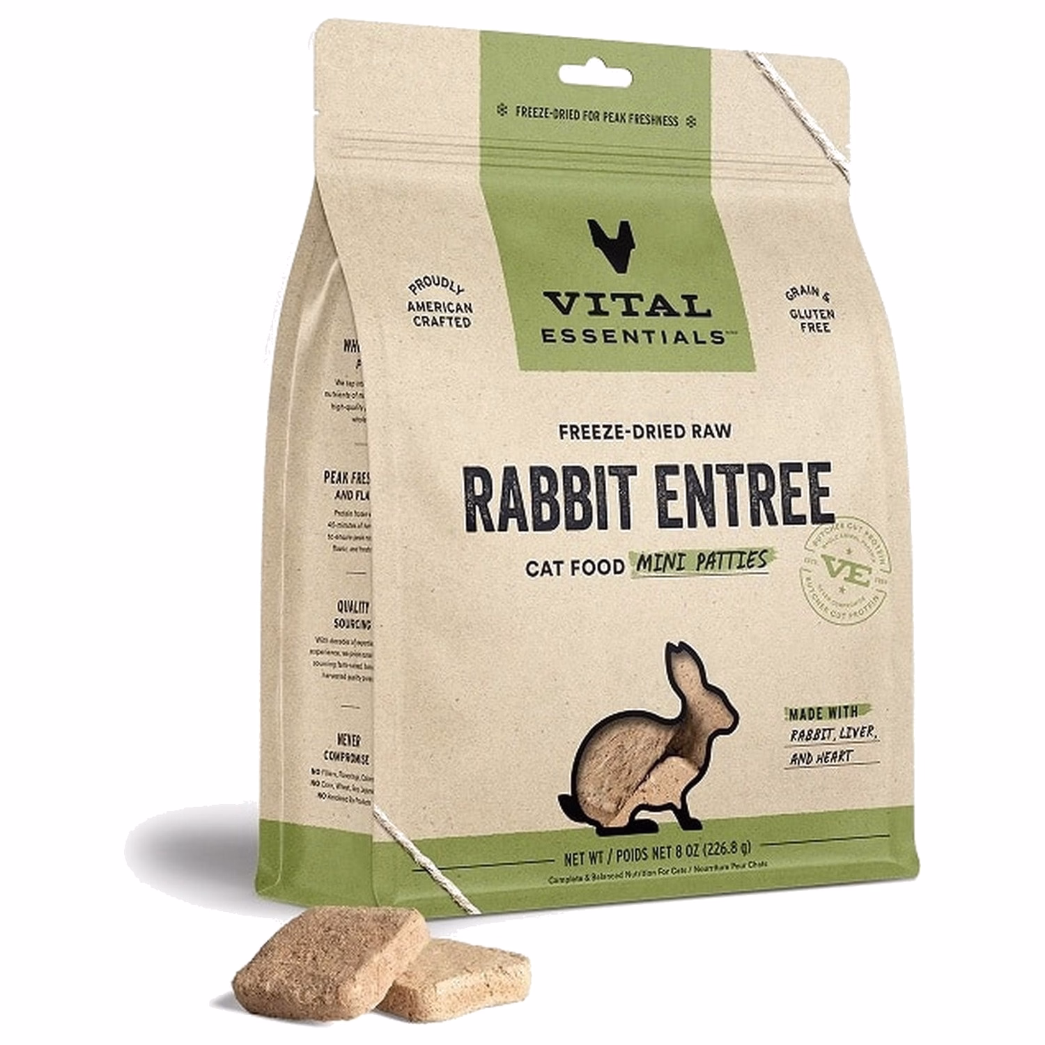 Vital Essentials Cat Food - Freeze-Dried Mini Patties - Rabbit