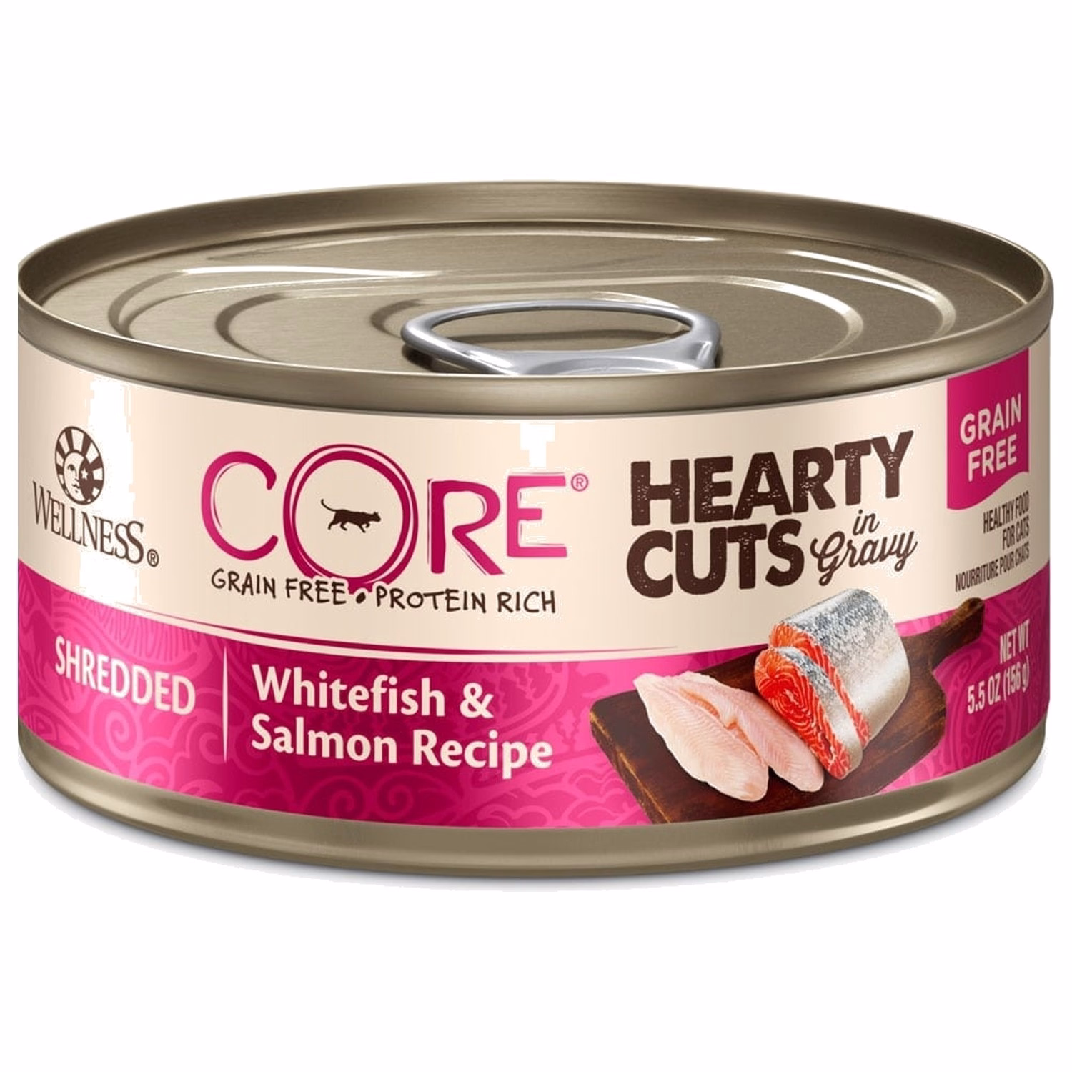 Wellness 美國貓濕糧 - CORE Hearty Cuts 無穀物 - 厚切白魚三文魚配方 5.5oz
