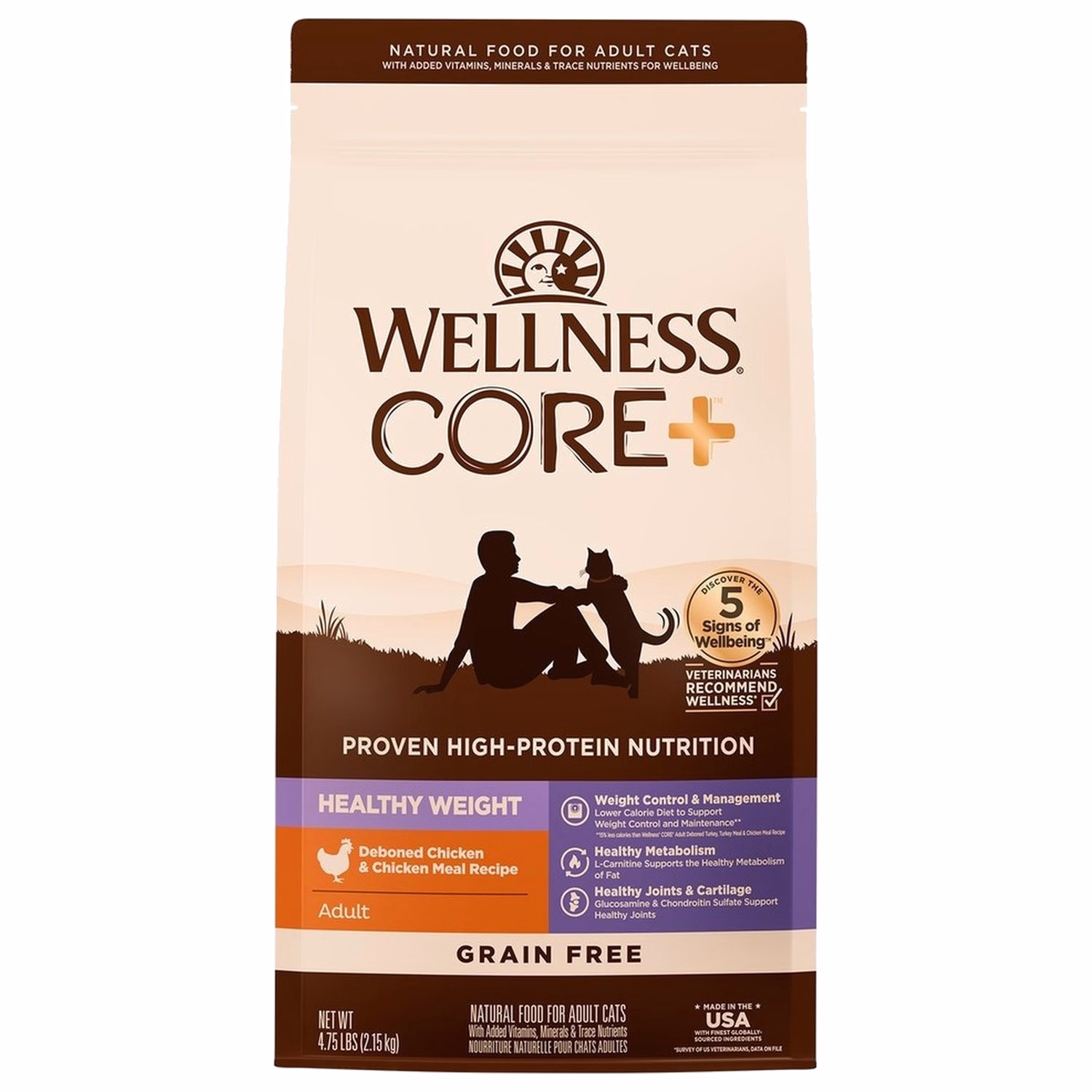 Wellness 貓乾糧 - CORE+ 無穀物 - 體重管理 雞肉配方 4.75lb