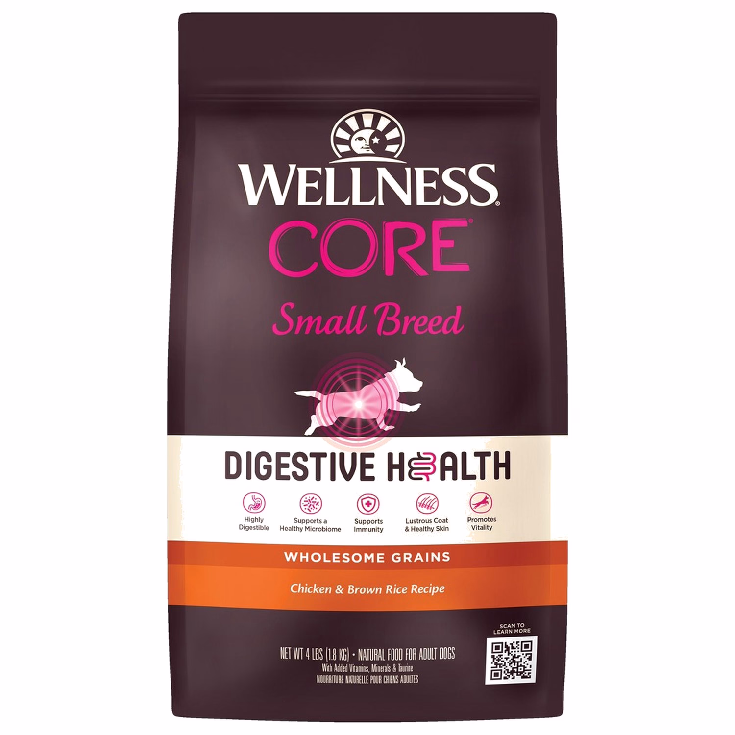 Wellness CORE Digestive Health Dog Food - Small Breed - Chicken & Brown Rice 4lb - EXP 22-10-2026