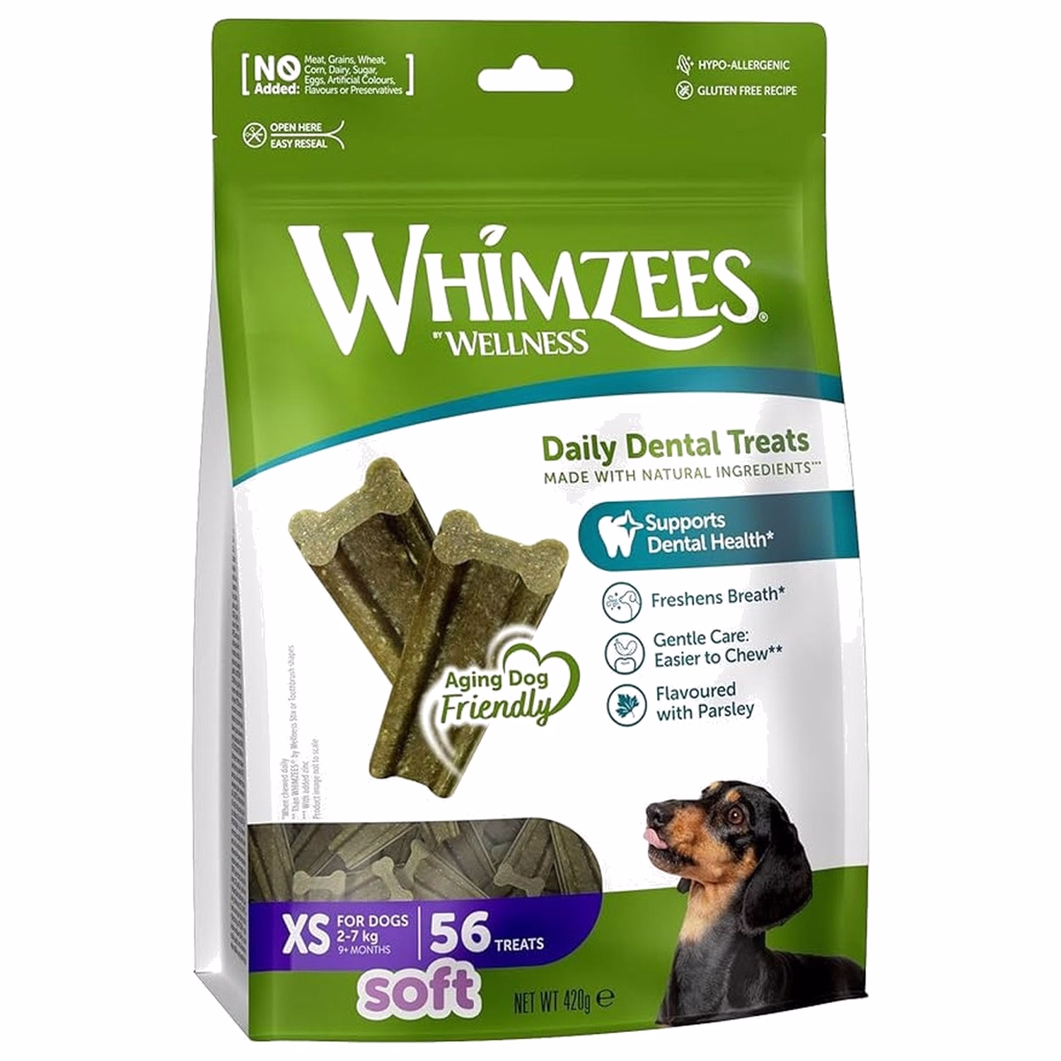 Whimzees Senior Dog Dental Treat - Soft Stix - Extra Small (5-15lbs) 56pcs | 420g