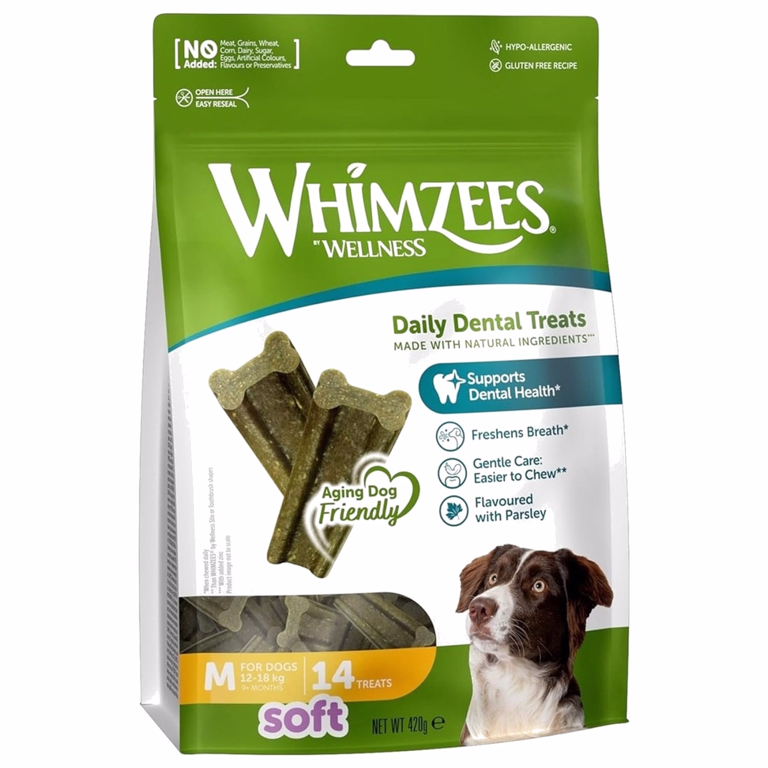 Whimzees老年狗小食 - 柔軟工字形潔齒條 - 中型犬 - 中碼(25-40lbs) 14件 | 420g
