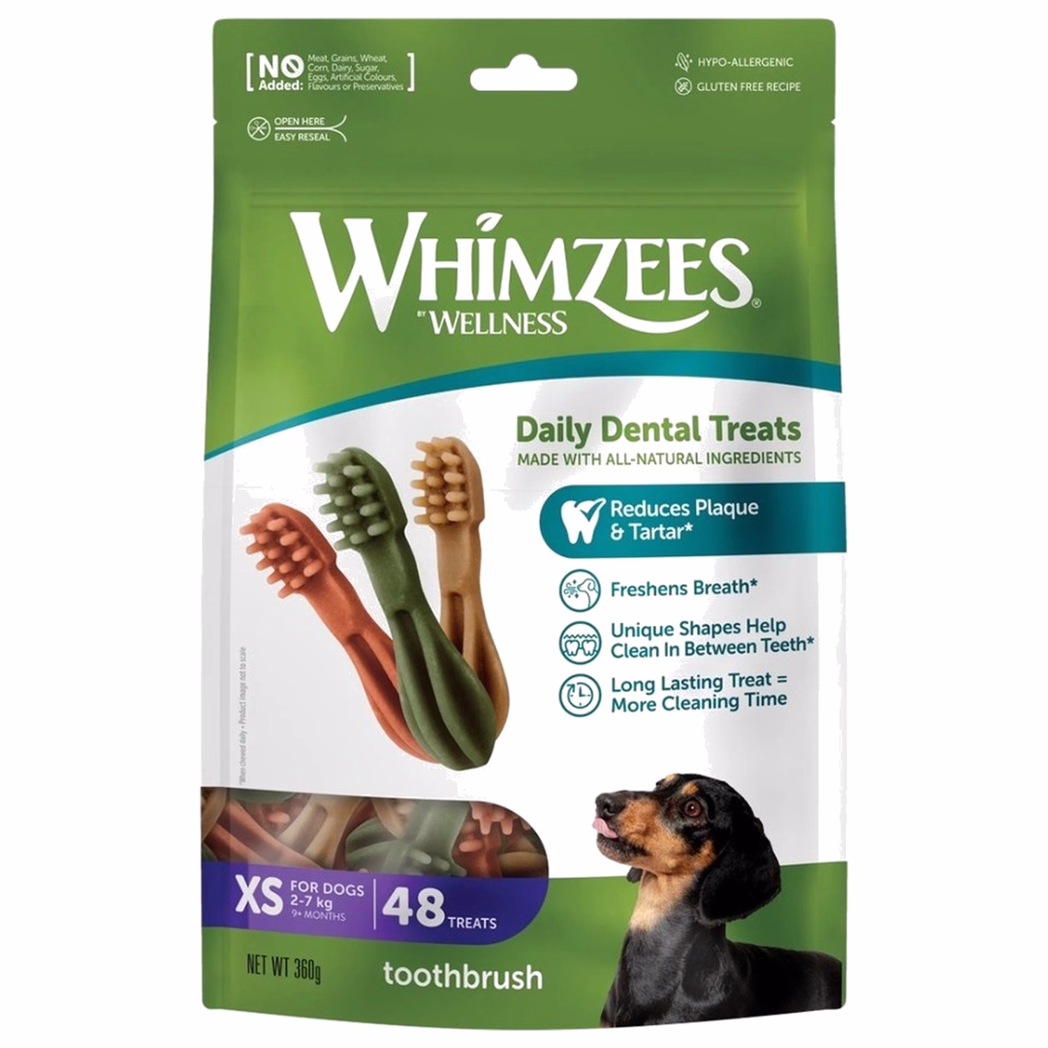 Whimzees狗小食 - 牙刷型潔齒骨 - 小型犬 - 加細碼(5-15lbs) 48pcs | 360g