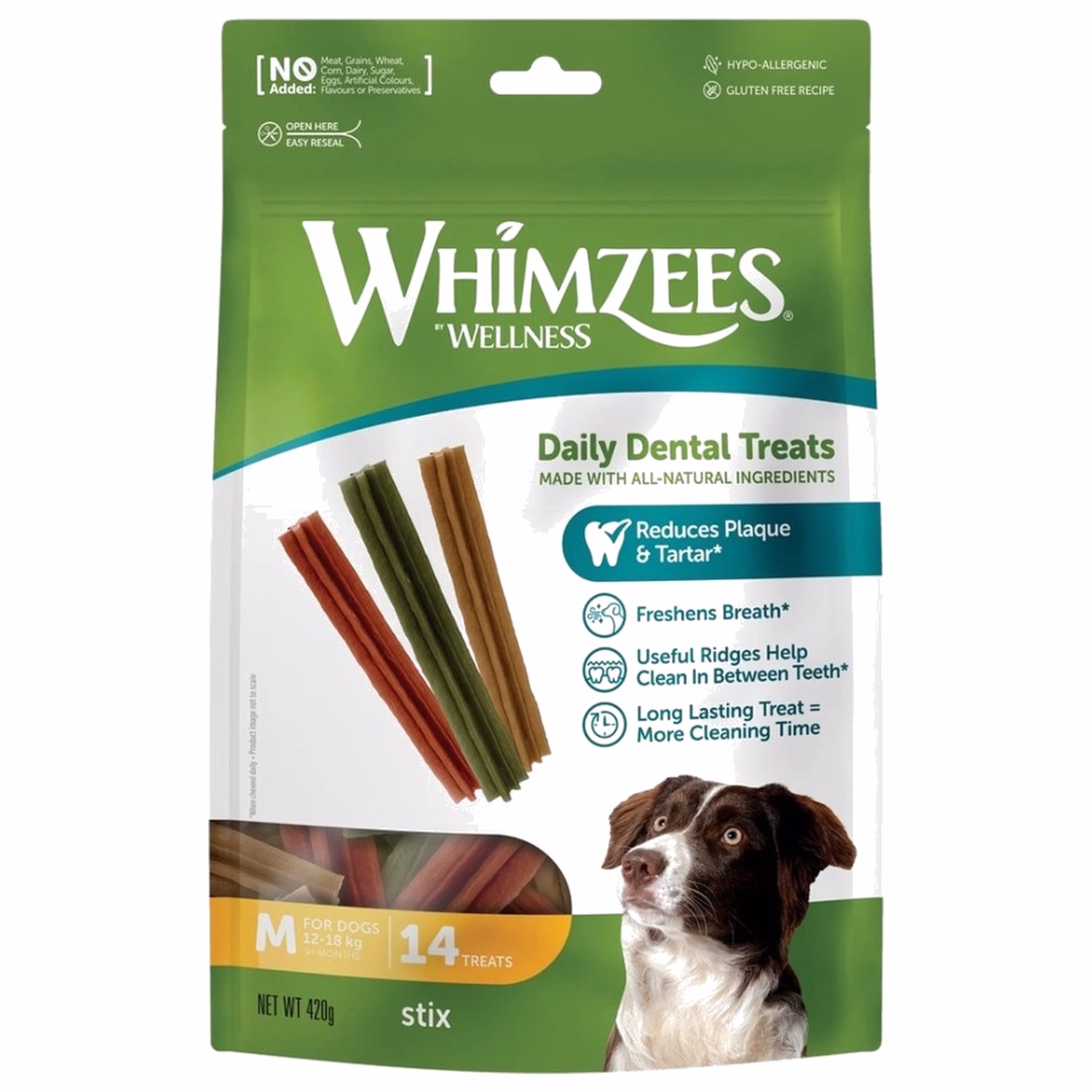 Whimzees狗小食 - 六角長條型潔齒骨 - 中型犬 - 中碼(25-40lbs) 14件 | 420g