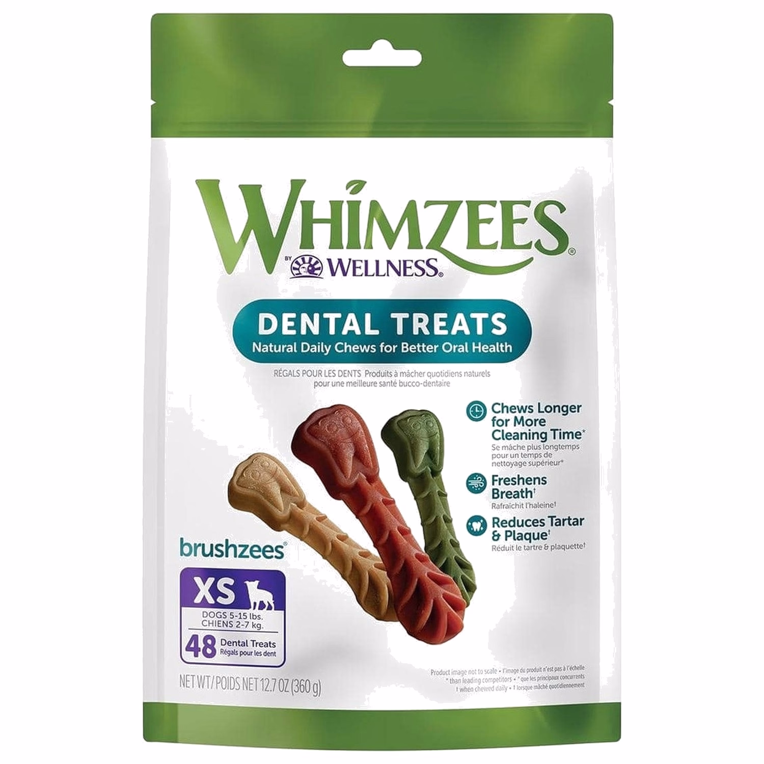 Whimzees 狗小食 - 快樂牙刷型潔齒骨 - 小型犬 - 加細碼 48支混色 |360g