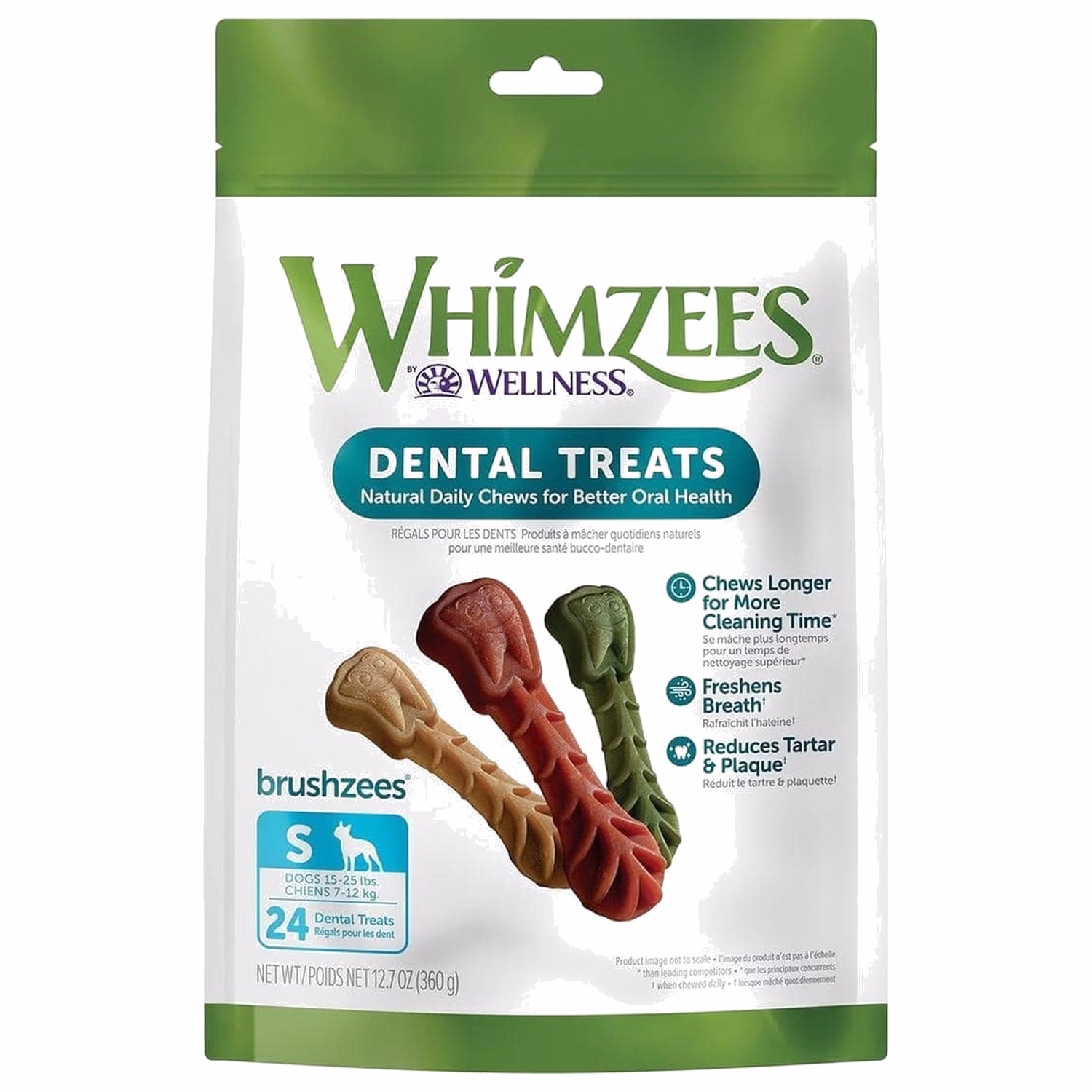 Whimzees 狗小食 - 快樂牙刷型潔齒骨 - 小型犬 - 細碼 24支混色  360g