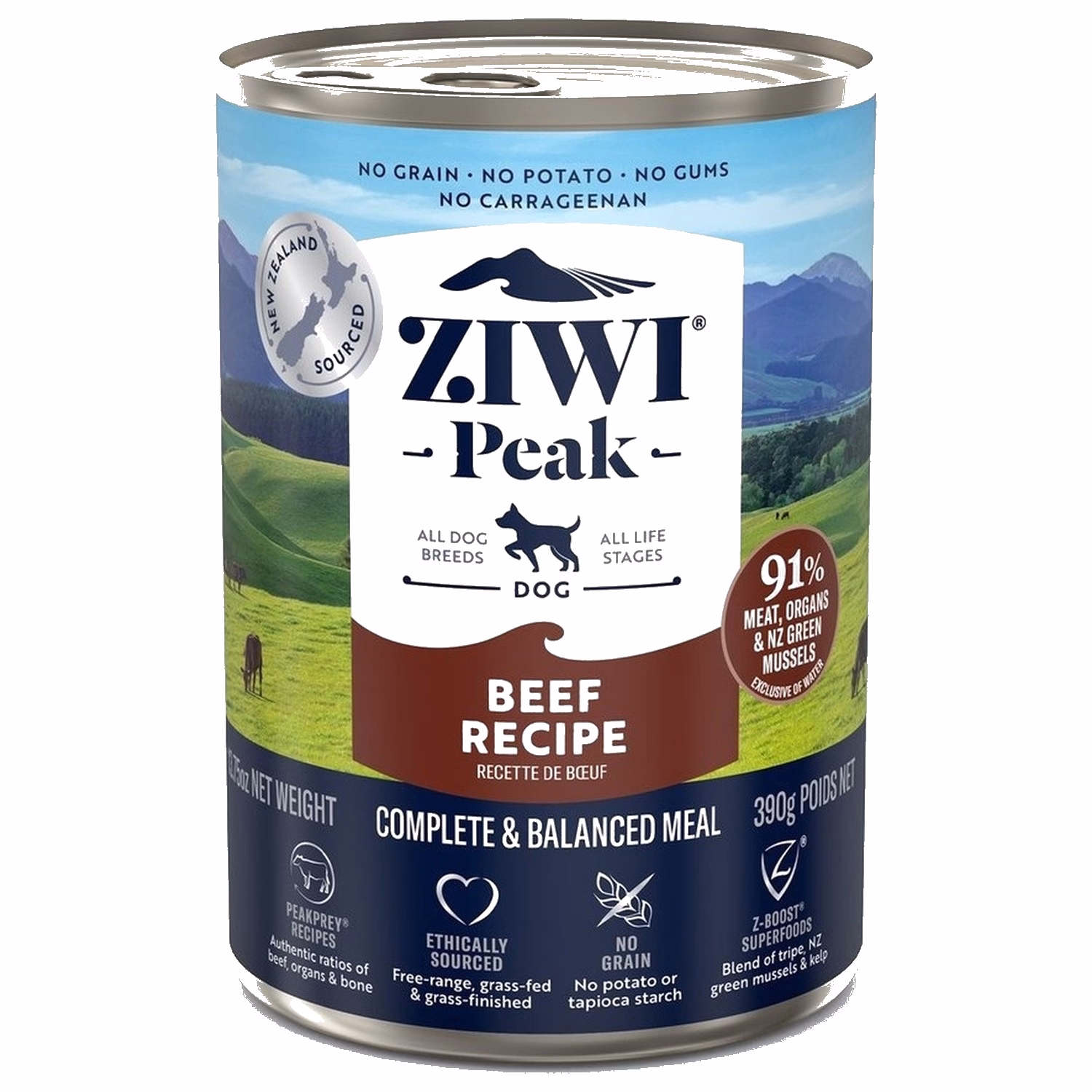 Ziwipeak新西蘭巔峰狗罐頭 - 無穀物牛肉配方 390g