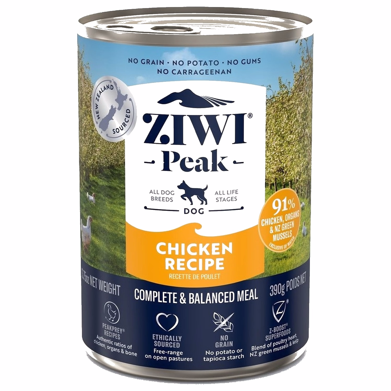 Ziwipeak新西蘭巔峰狗罐頭 - 無穀物雞肉配方 390g