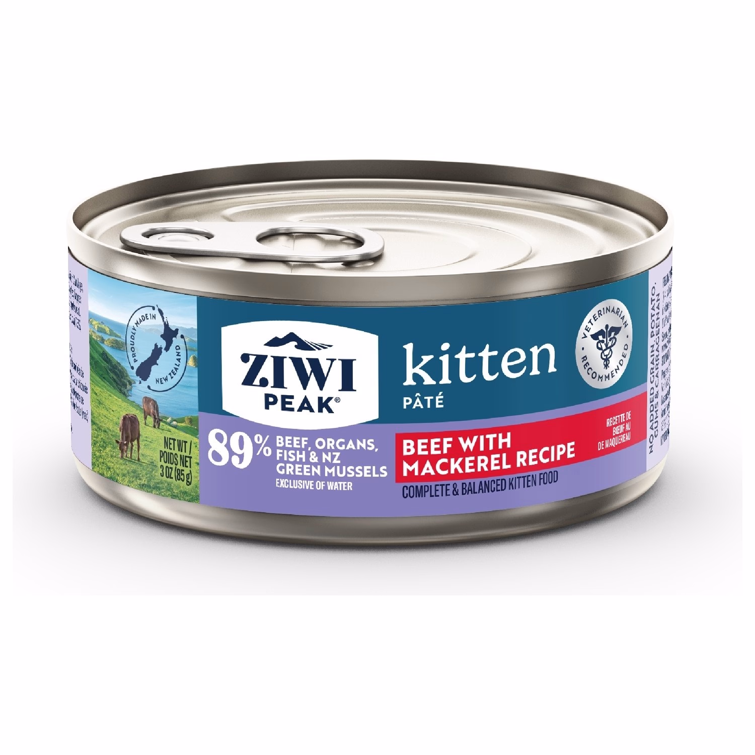 Ziwipeak Cat Can Food - Grain Free Beef with Mackerel Kitten 85g