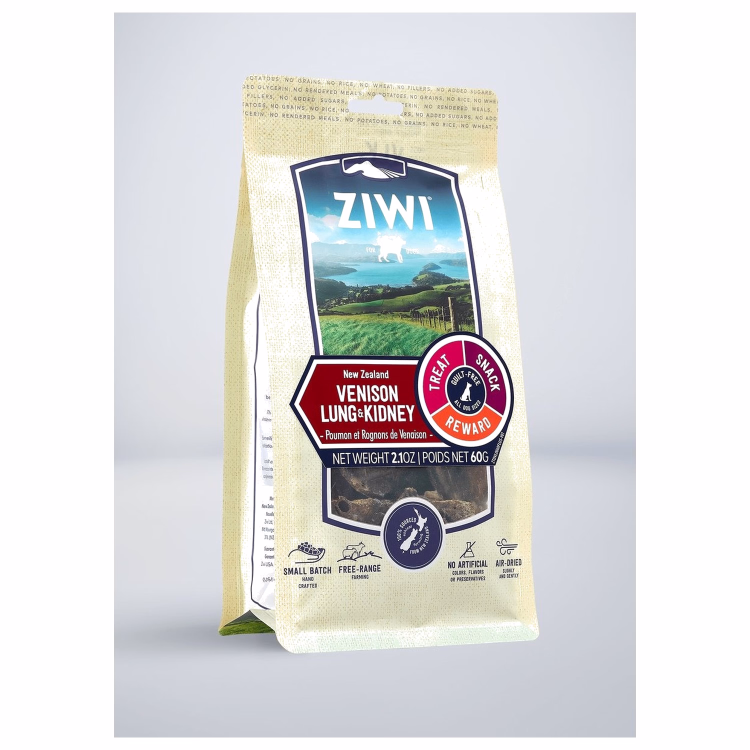 Ziwipeak新西蘭巔峰狗小食 - 潔牙骨系列 - 風乾脫水鹿肺及腎 2.1oz | 60g